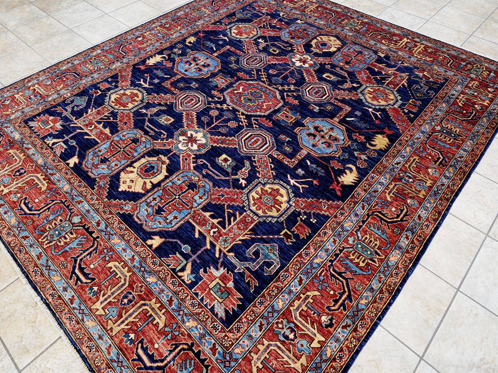 8x10 Ft Blue Heriz Rug - Traditional Hand Knotted Rug - Persian Design