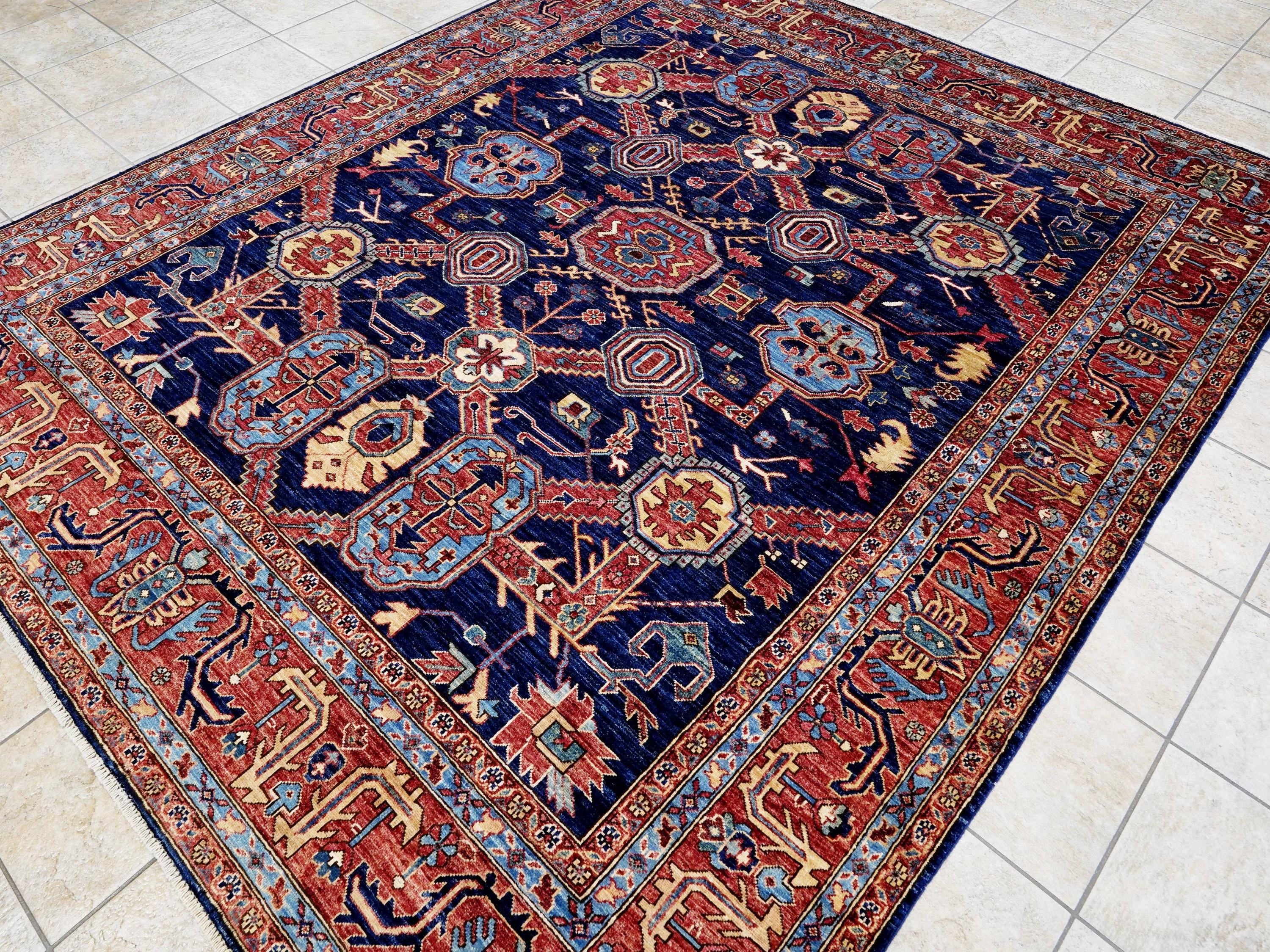 8x10 Ft Blue Heriz Rug - Traditional Hand Knotted Rug - Persian Design