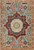 2x3 Ft Hand Knotted Wool Mamluk Rug - Light Blue Oriental Accent Rug
