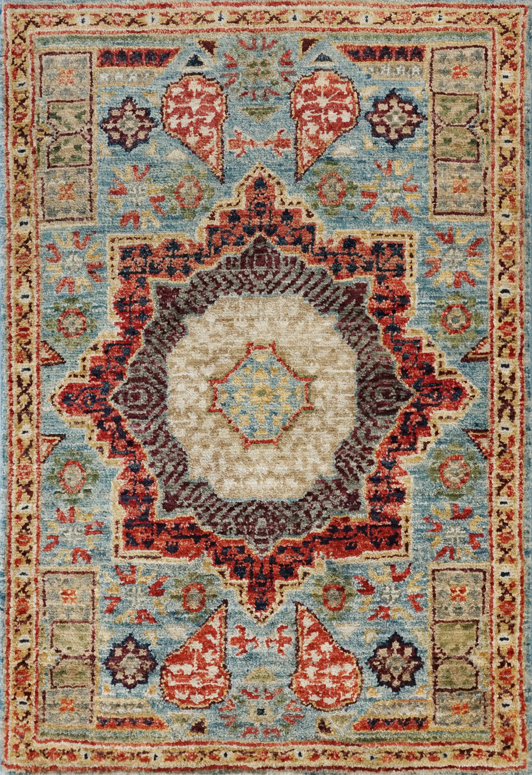 2x3 Ft Hand Knotted Wool Mamluk Rug - Light Blue Oriental Accent Rug