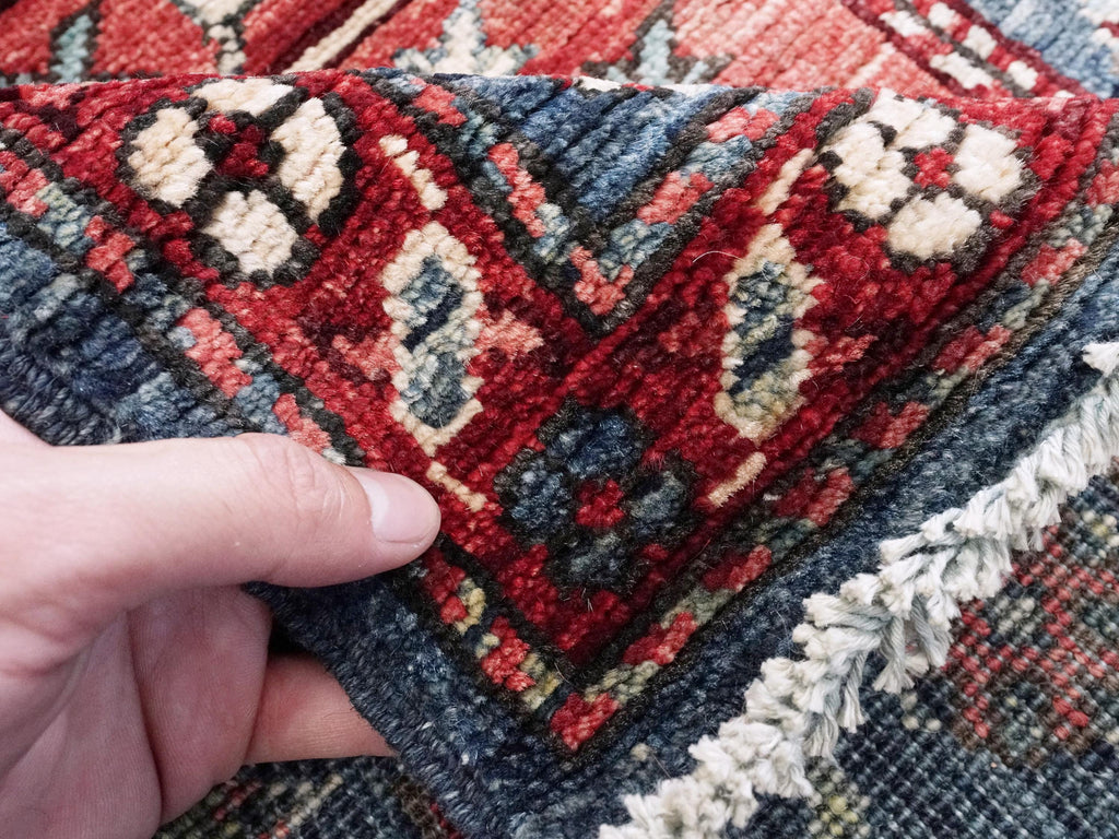 14 Ft Blue Ersari Runner Rug - Traditional Wool Hallway Rug - Turkmen Design