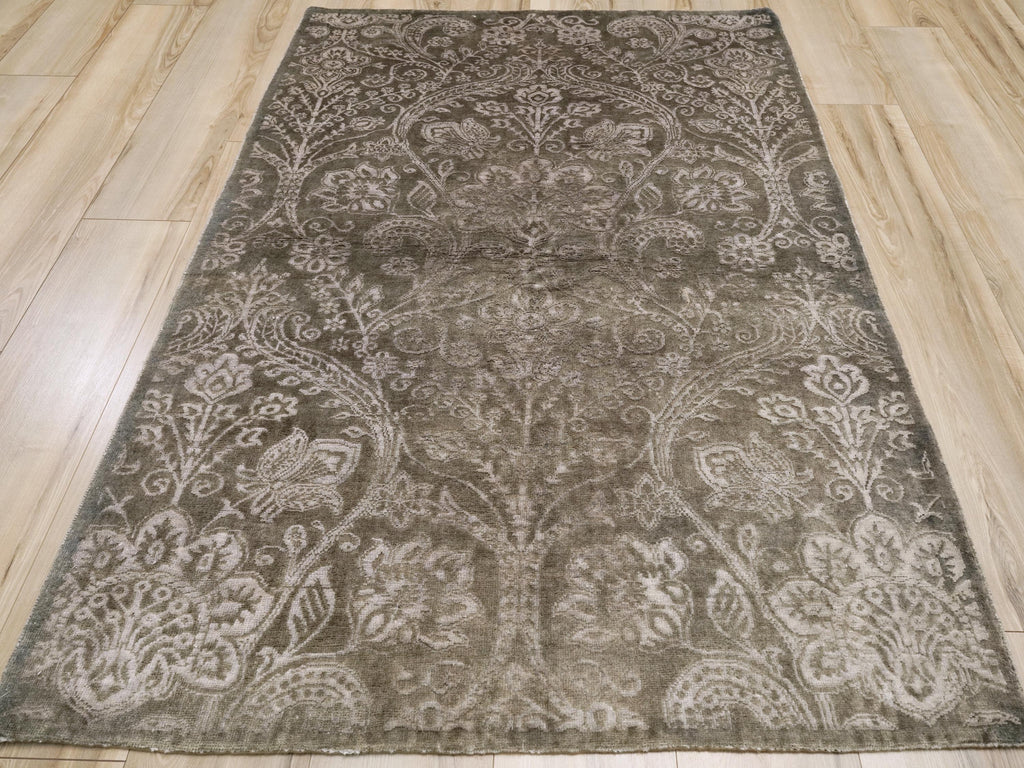 4x6 Ft Gray Gabbeh Rug - Afghan Wool Floral Rug