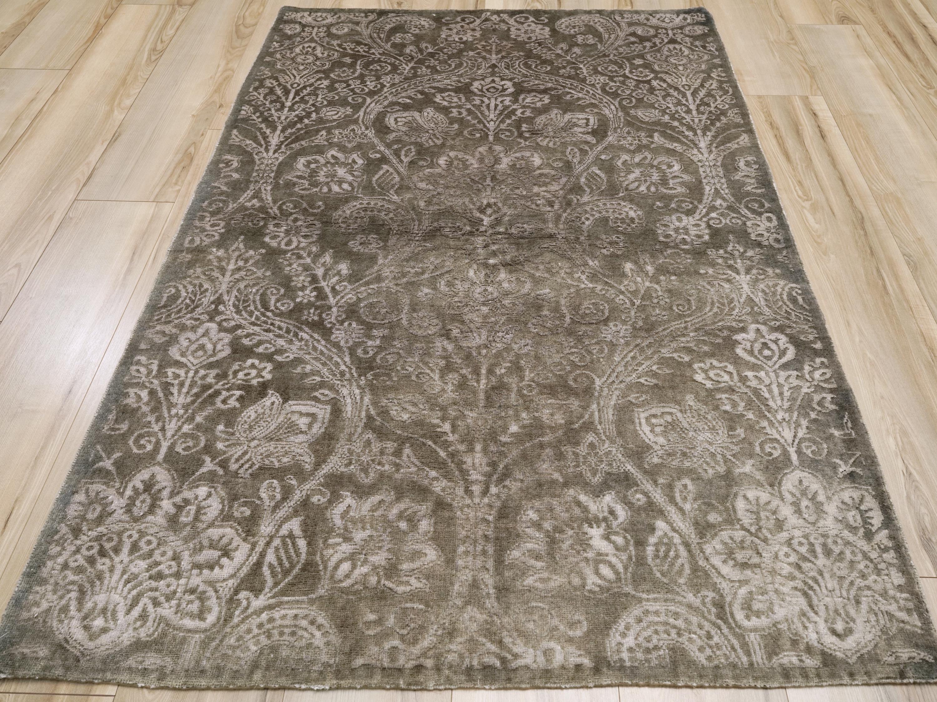 4x6 Ft Gray Gabbeh Rug - Afghan Wool Floral Rug