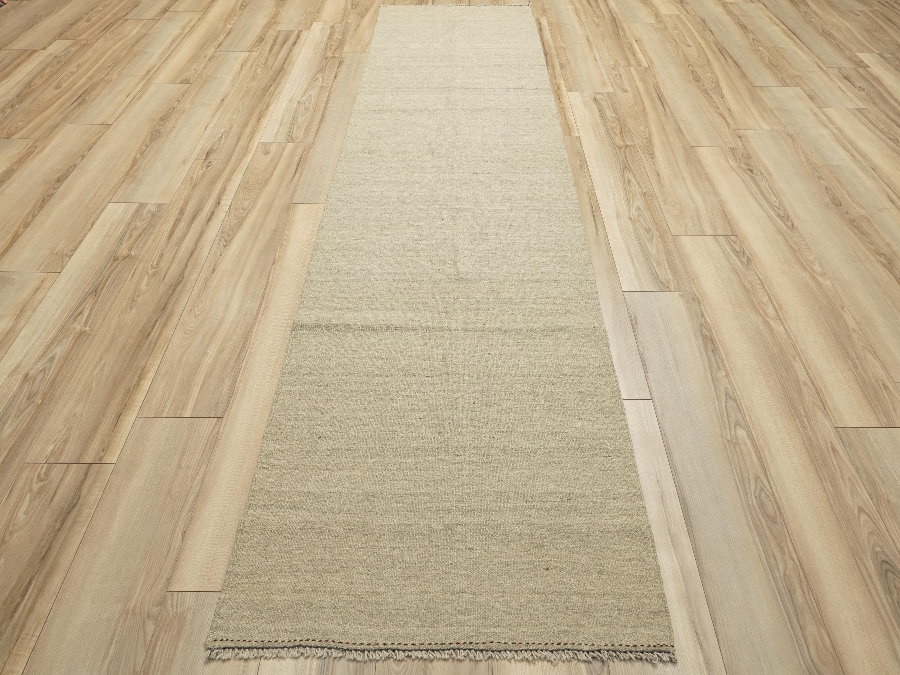 10 Ft Handmade Beige Kilim Runner Rug - Afghan Wool Hallway Rug