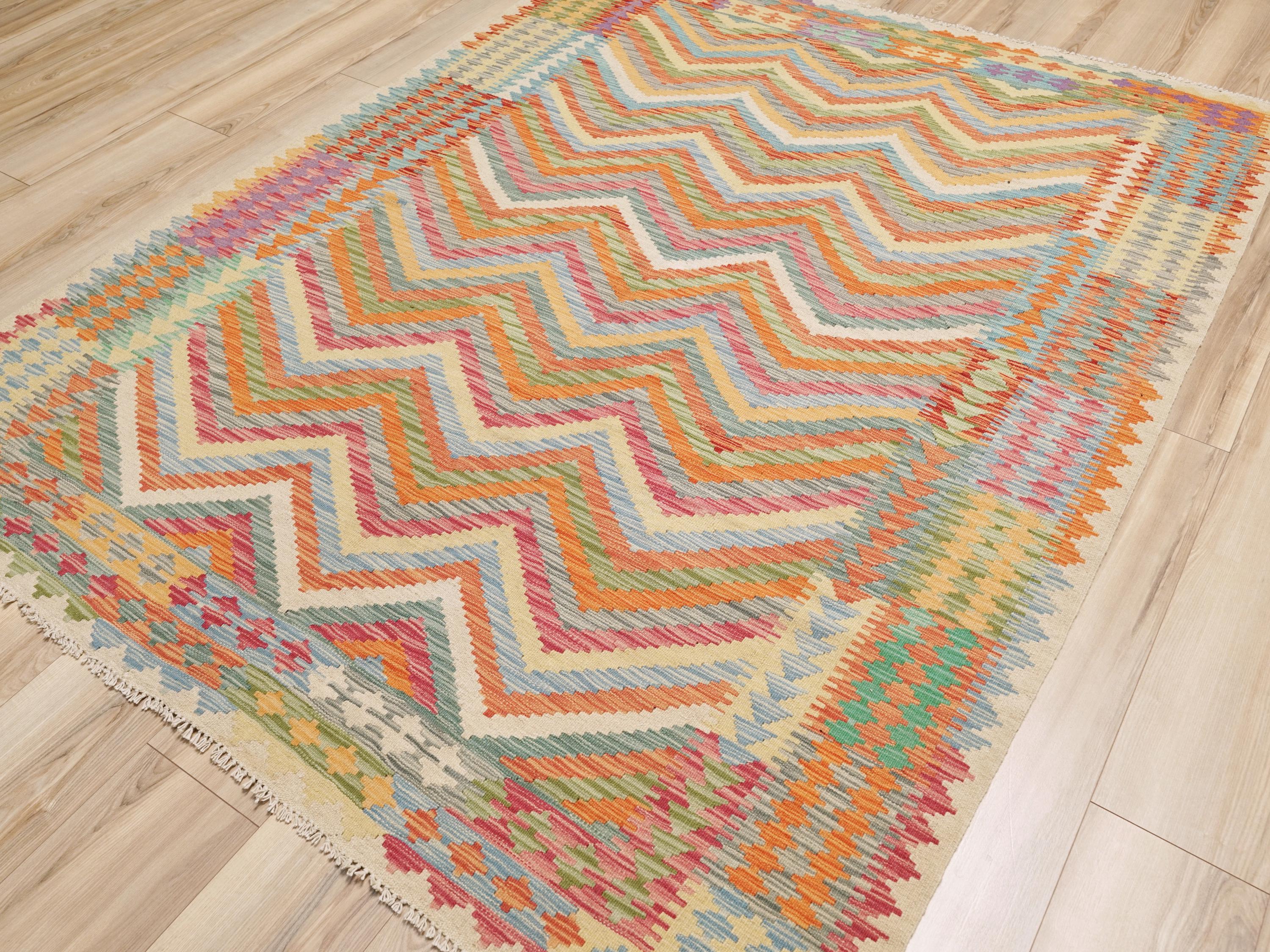 6x8 Ft Colorful Kilim Rug - Traditional Afghan Flatweave