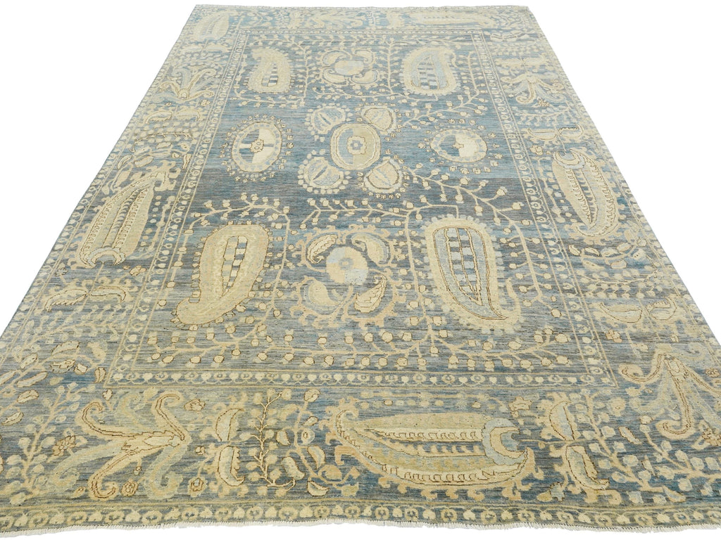 9x11 Ft Blue Serapi Rug - Hand Knotted Antique Rug - Persian Design