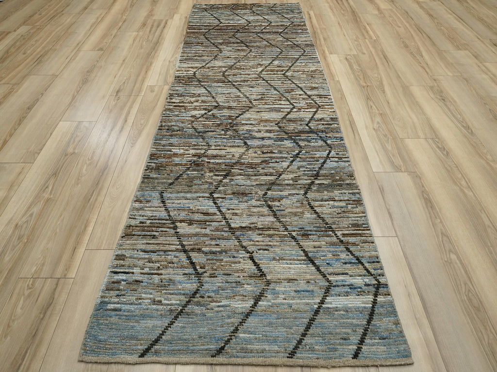 10 Ft Blue Moroccan Runner Rug - Afghan Handmade Wool Hallway Rug