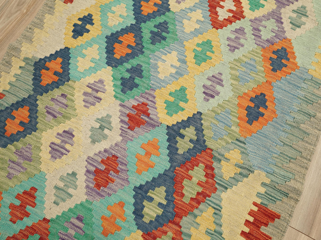 10 Ft Colorful Kilim Runner Rug - Traditional Afghan Flat Weave