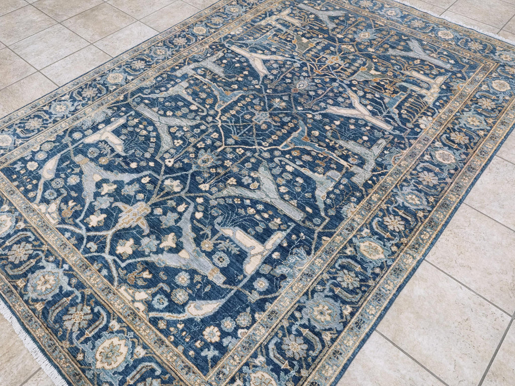 6x9 FT Hand Knotted Blue Serapi Wool Rug - Oriental Area Rug