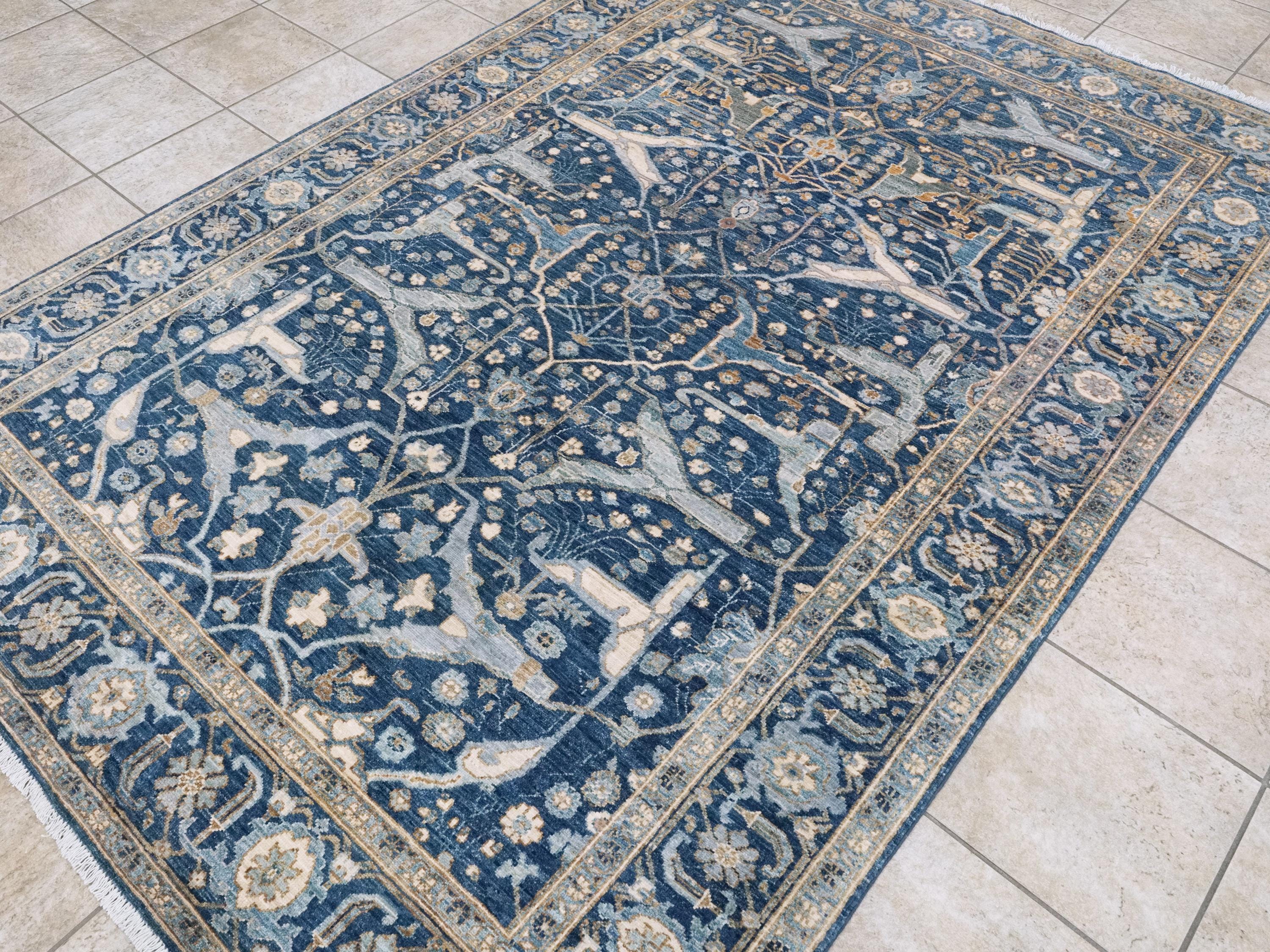 6x9 FT Hand Knotted Blue Serapi Wool Rug - Oriental Area Rug