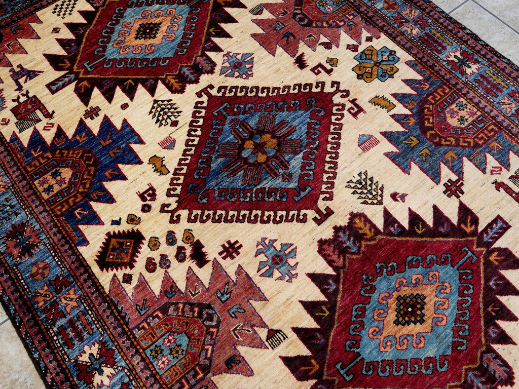 6x8 Ft Red & Blue Baluch Rug - Hand Knotted Oriental Rug - Tribal Design