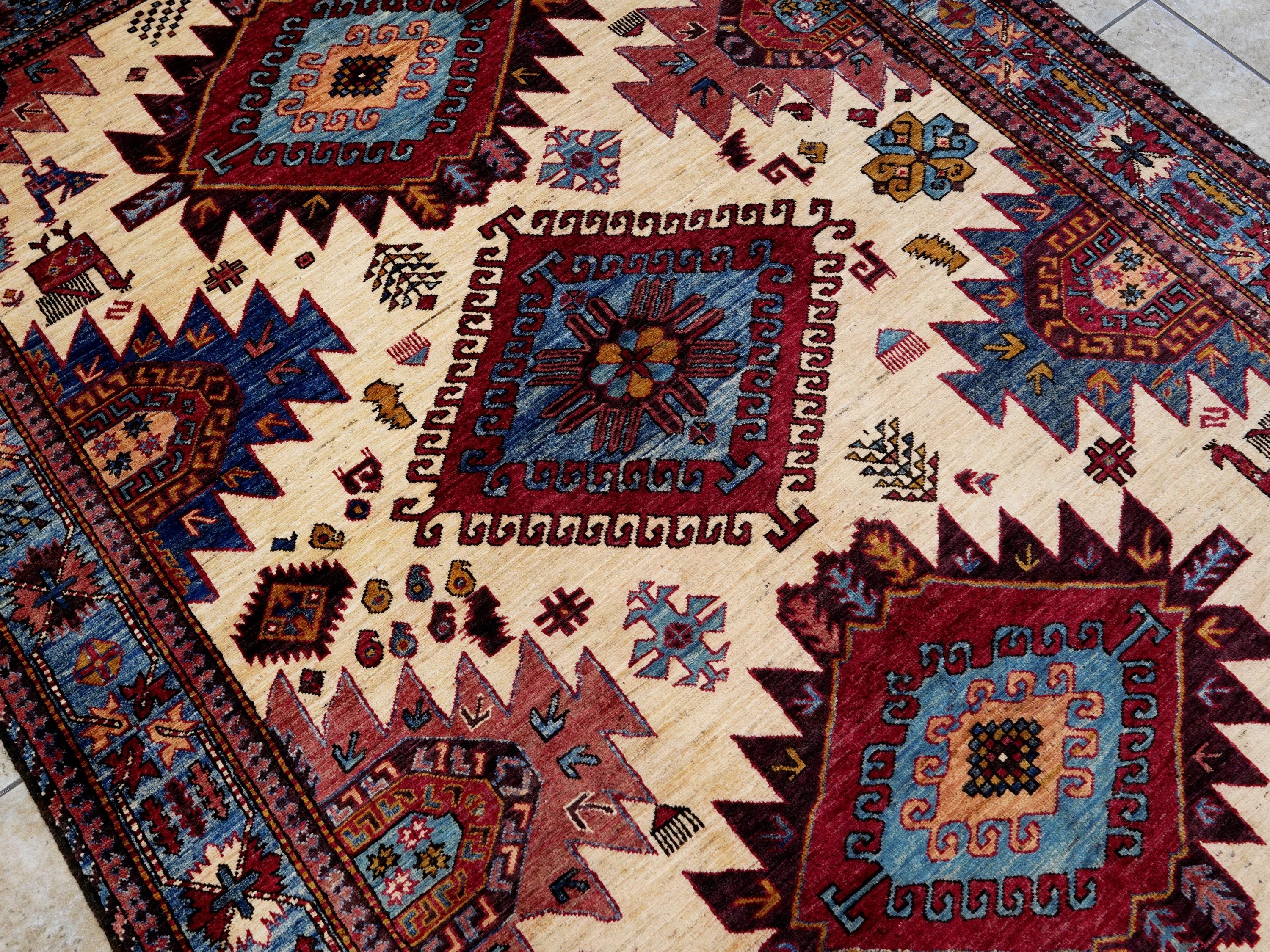 6x8 Ft Red & Blue Baluch Rug - Hand Knotted Oriental Rug - Tribal Design