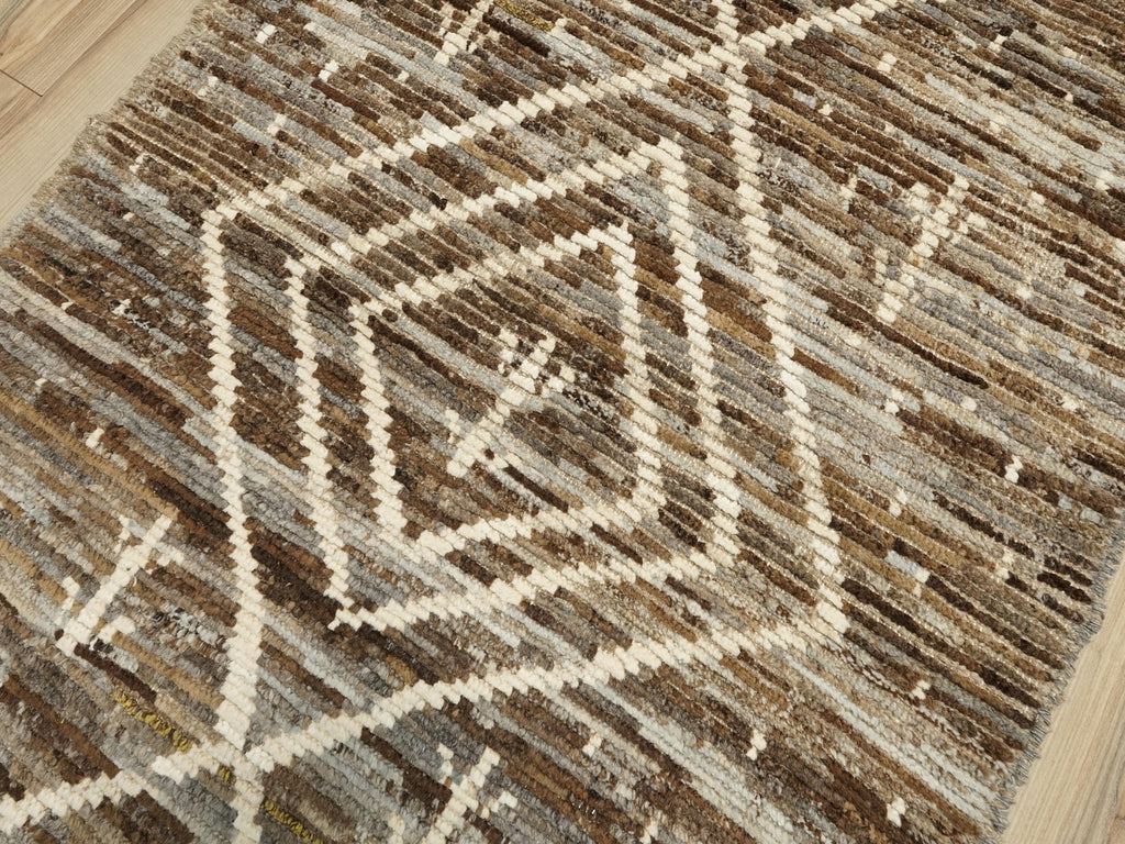 12 Ft Brown Moroccan Runner Rug: Afghan Handmade Wool Rug