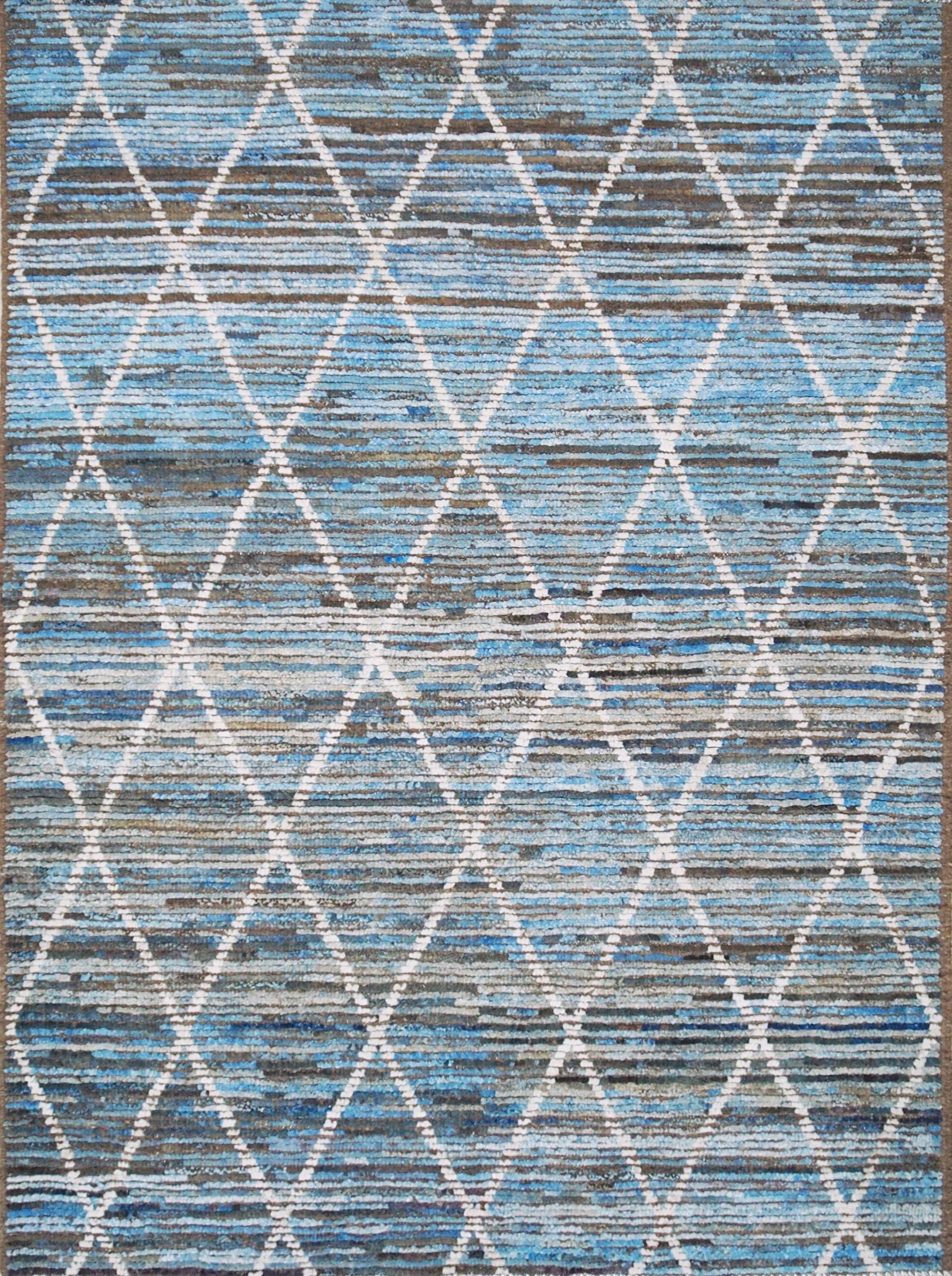 4x6 Ft Hand Knotted Blue Moroccan Rug - Small Wool Rug