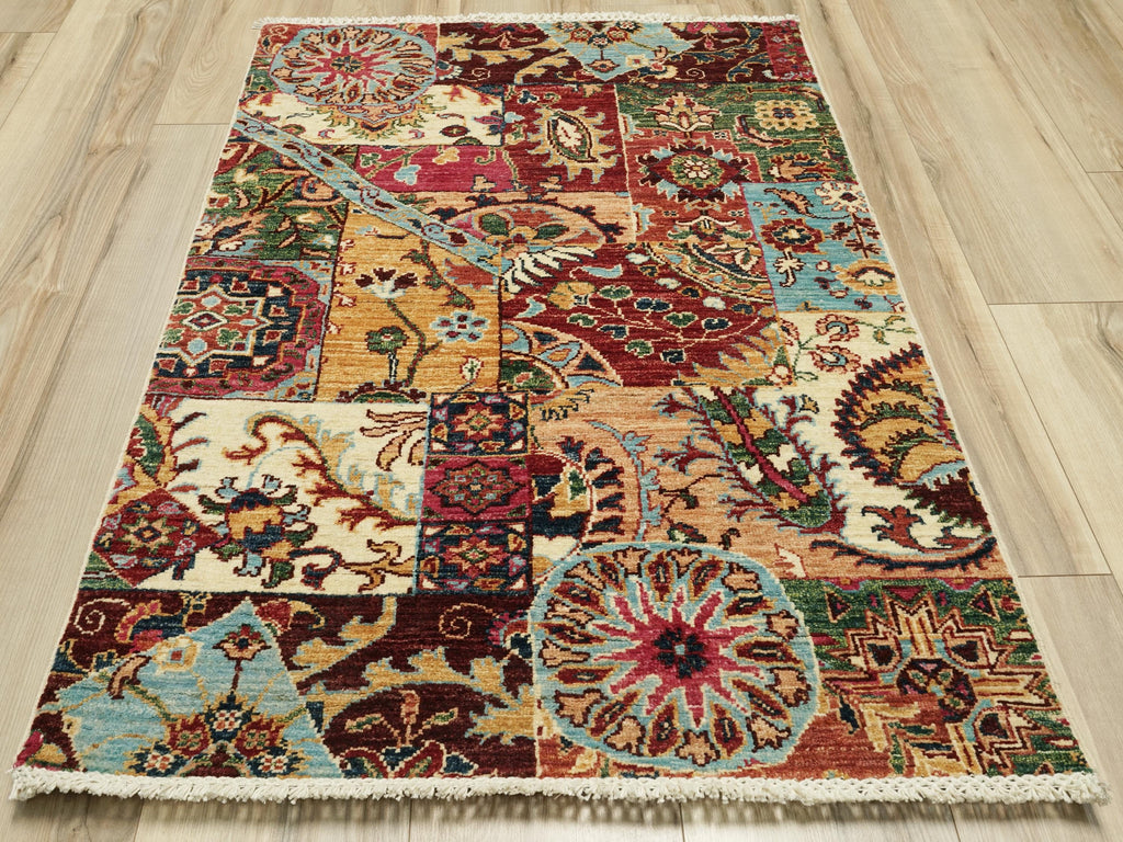 3x4 Ft Gabbeh Rug - Handmade Afghan Wool Rug - Transitional Design