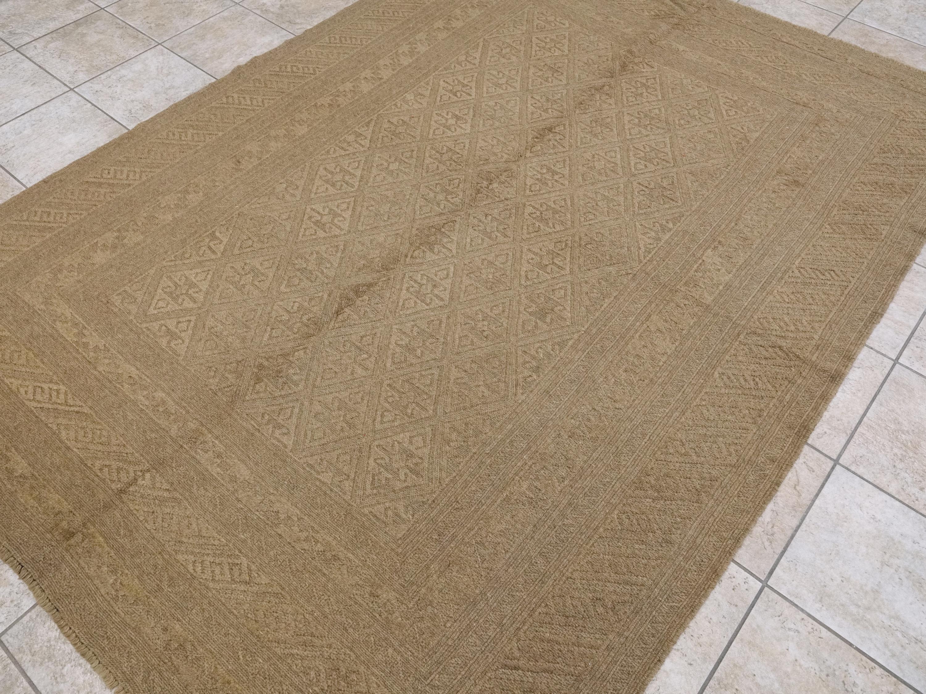 6x9 FT Hand Knotted Wool Kilim Rug - Brown Tribal Rug - Vintage Afghan Design