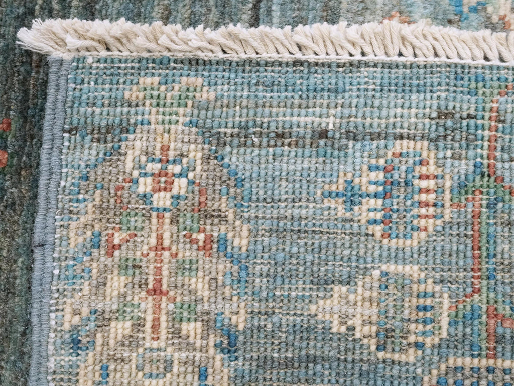 3x3 Ft Cyan Serapi Rug - Hand Knotted Wool Oriental Rug - Floral Design
