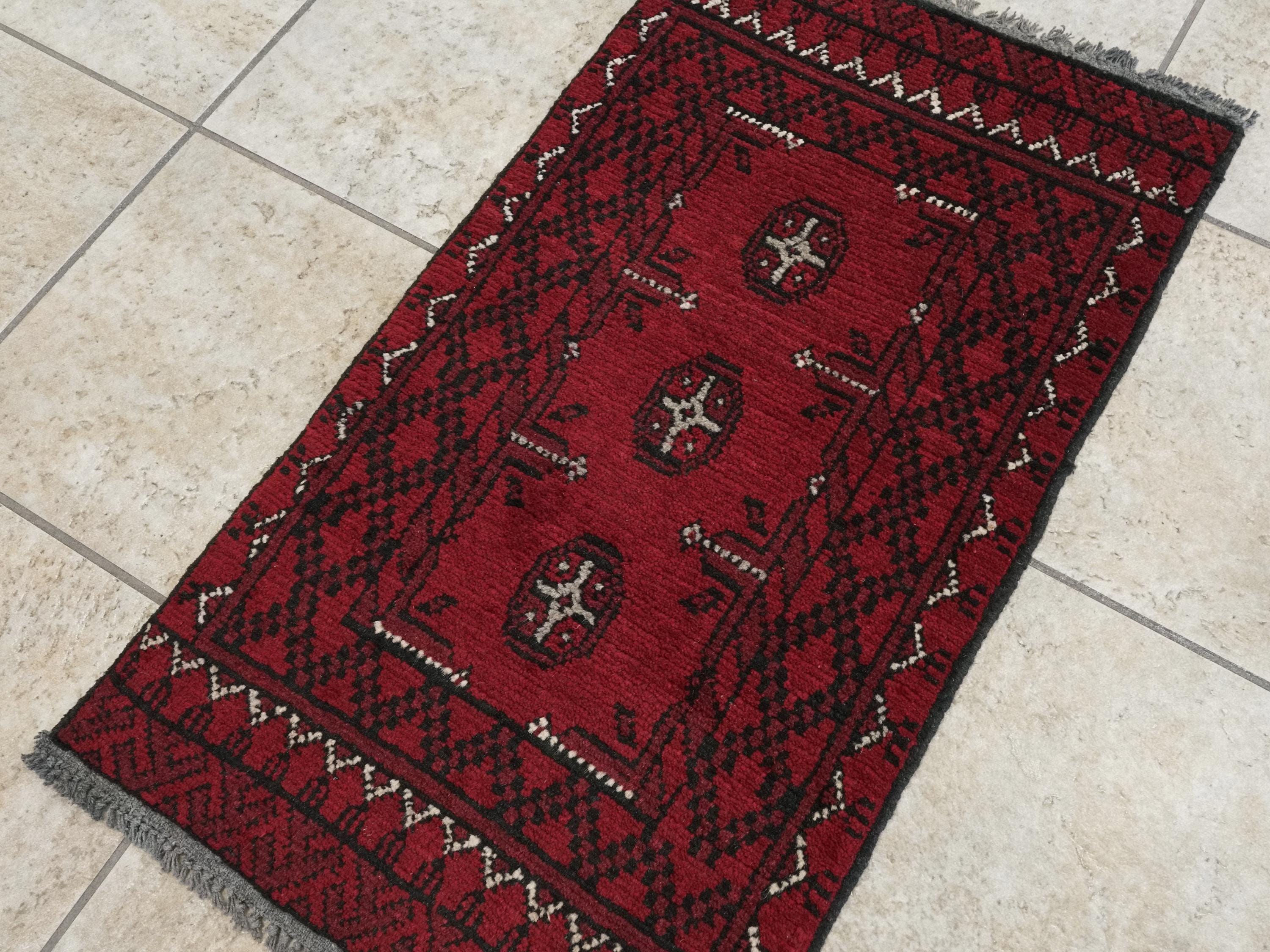 2x3 Ft Red Khal Mohammadi Rug - Hand Knotted Turkmen Wool Rug