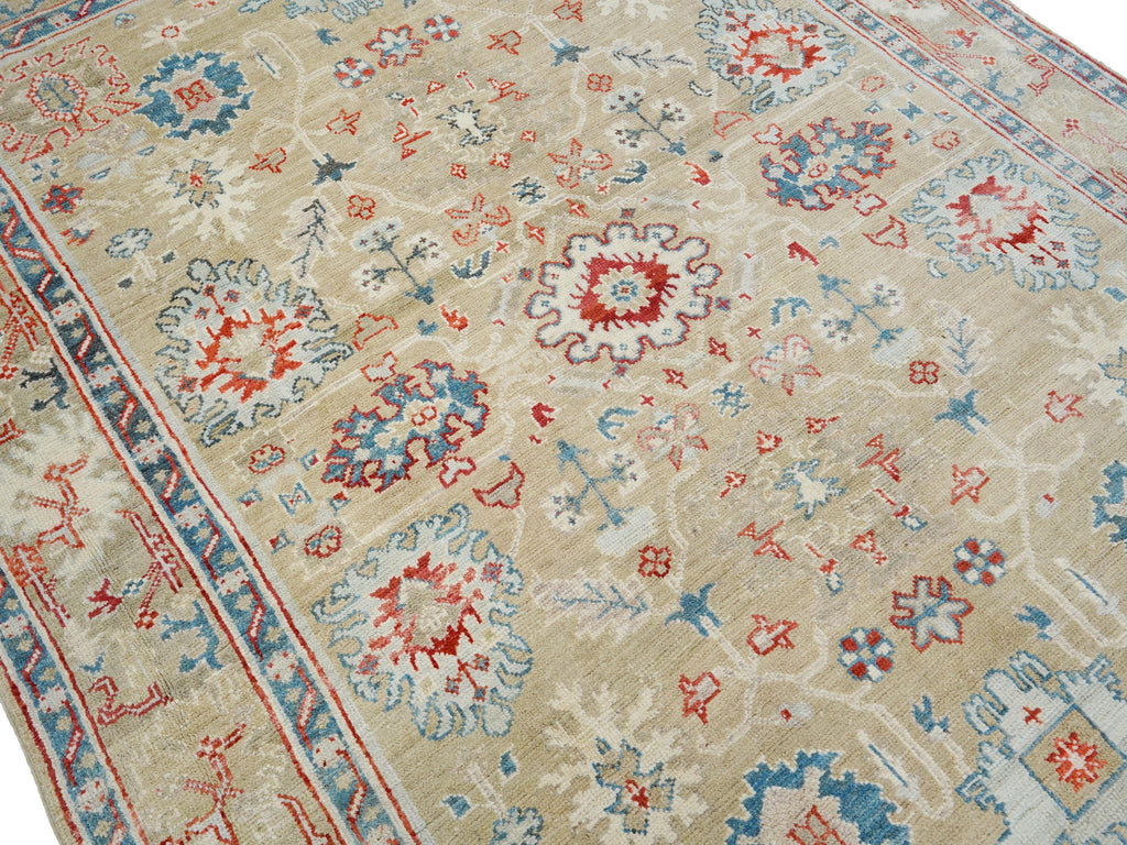 8x11 Ft Brown & Red Oushak Rug - Hand Knotted Oriental Rug - Floral Design