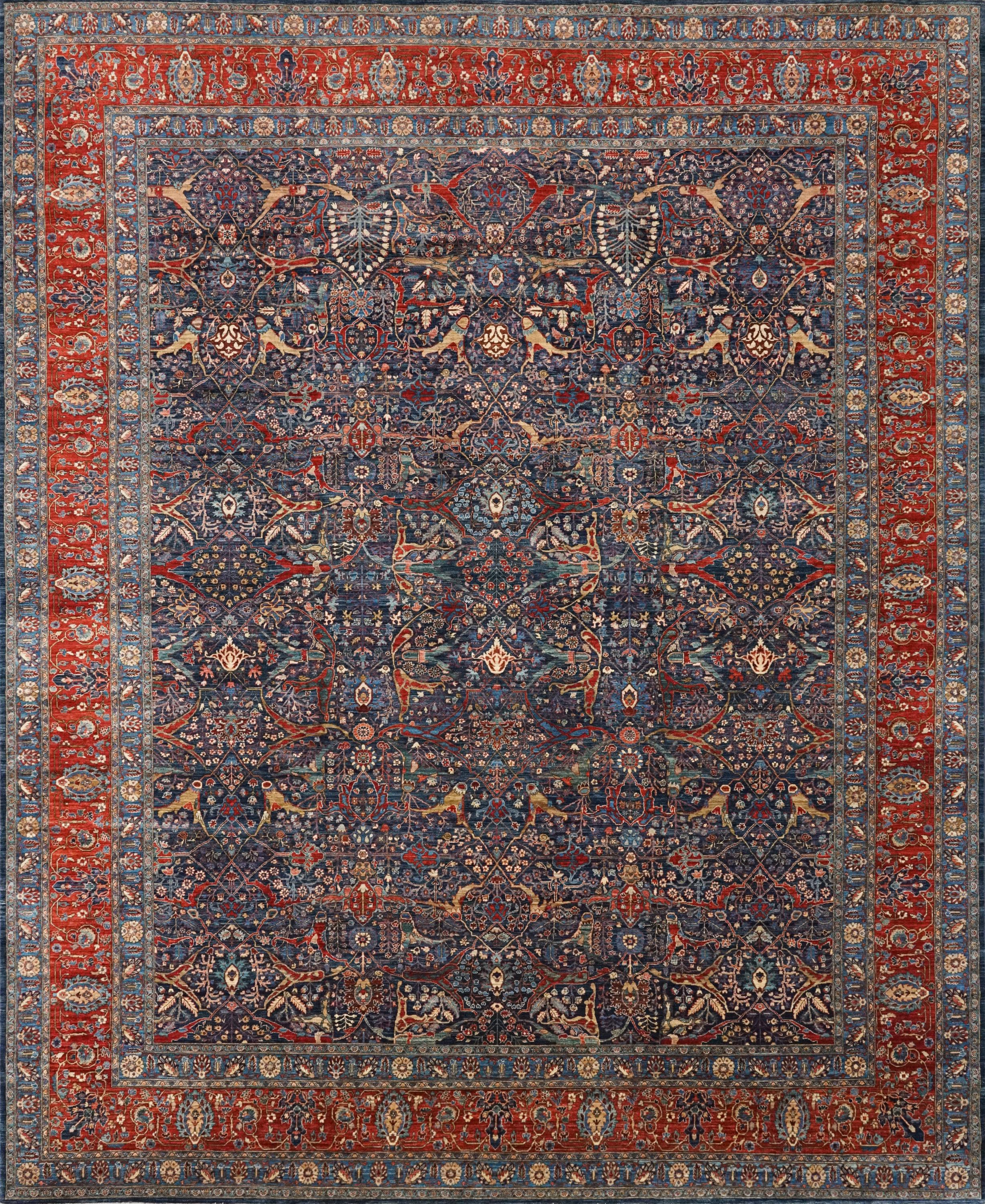 12x15 Afghan Serapi Rug - Hand Knotted Wool - Blue Oriental Design