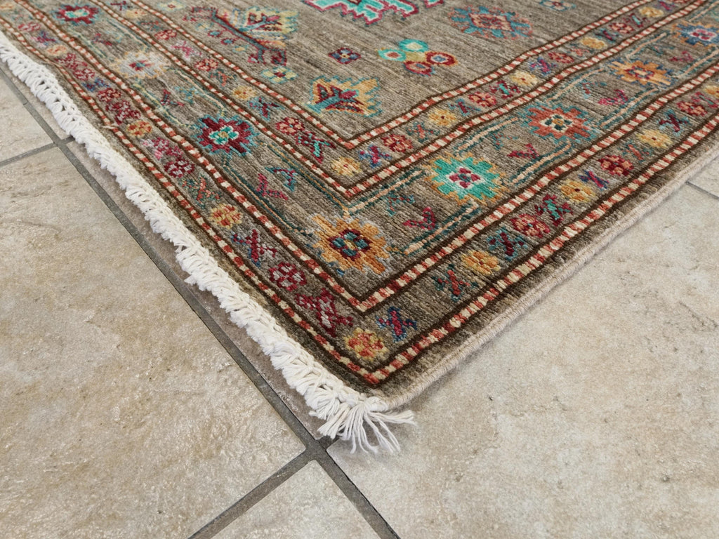 13 Ft Brown Kazak Runner Rug - Afghan Wool Hallway Rug