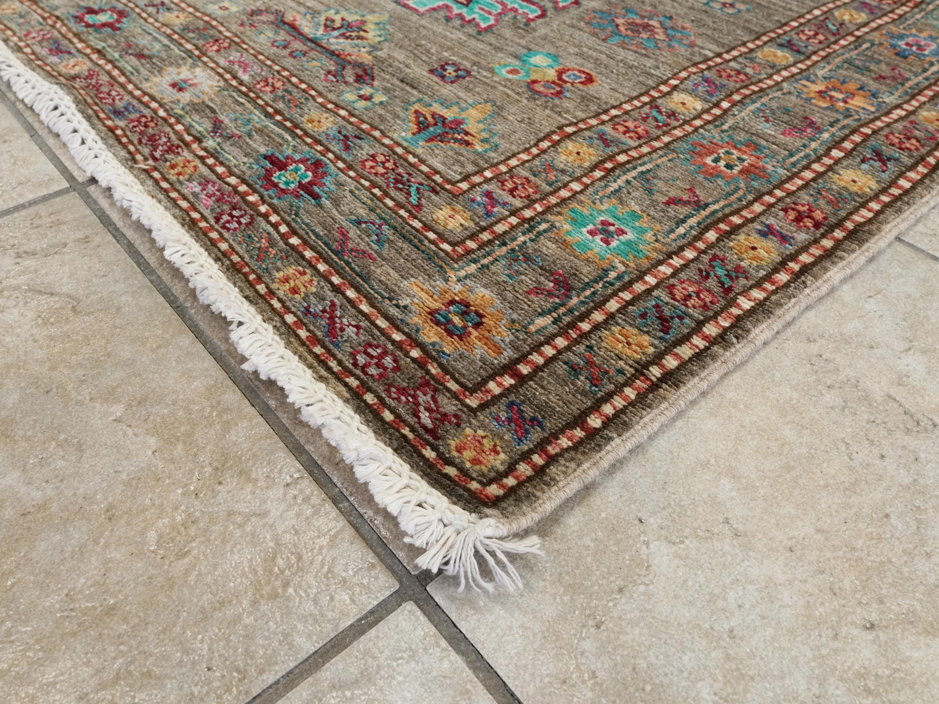 13 Ft Brown Kazak Runner Rug - Afghan Wool Hallway Rug