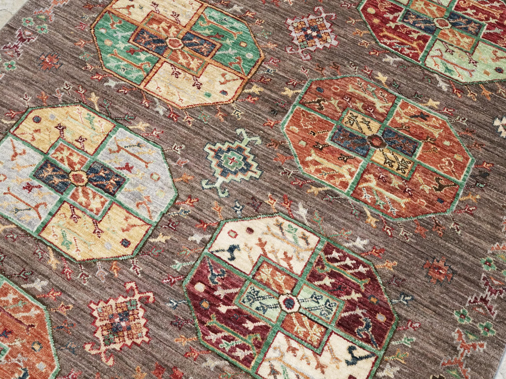 4x5 Ft Brown Ersari Rug - Hand Knotted Oriental Rug - Turkmen Design