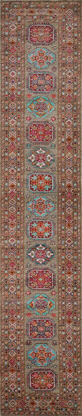 13 Ft Brown Kazak Runner Rug - Handmade Afghan Hallway Rug