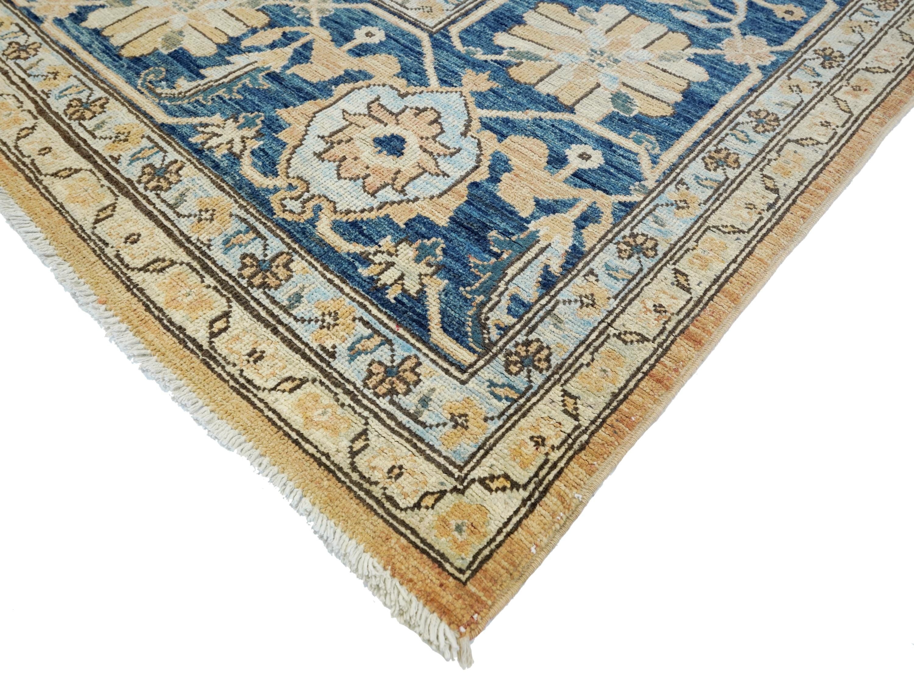 10x14 Ft Blue & Orange Heriz Rug - Hand Knotted Antique Rug