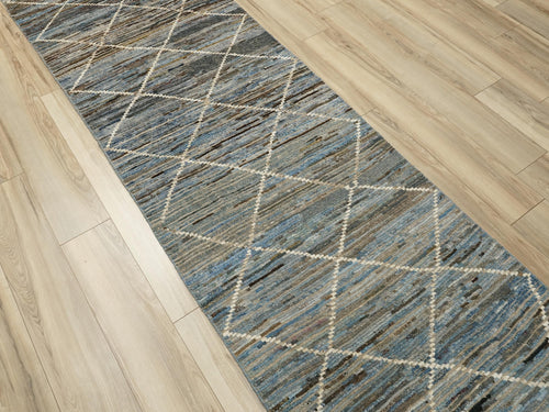 10 Ft Blue Moroccan Runner Rug - Afghan Handmade Wool Rug