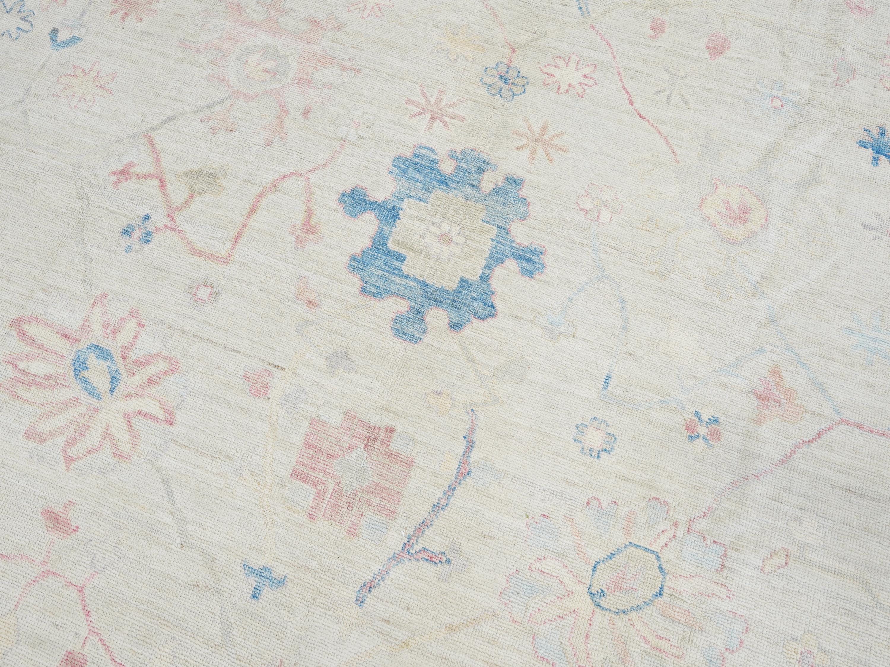 10x14 Ft Muted Oushak Rug - Hand Knotted Afghan Rug - Turkish Floral Design