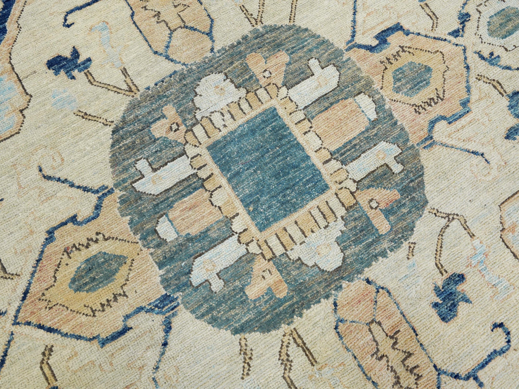 10x14 Ft Blue & Orange Heriz Rug - Hand Knotted Antique Rug