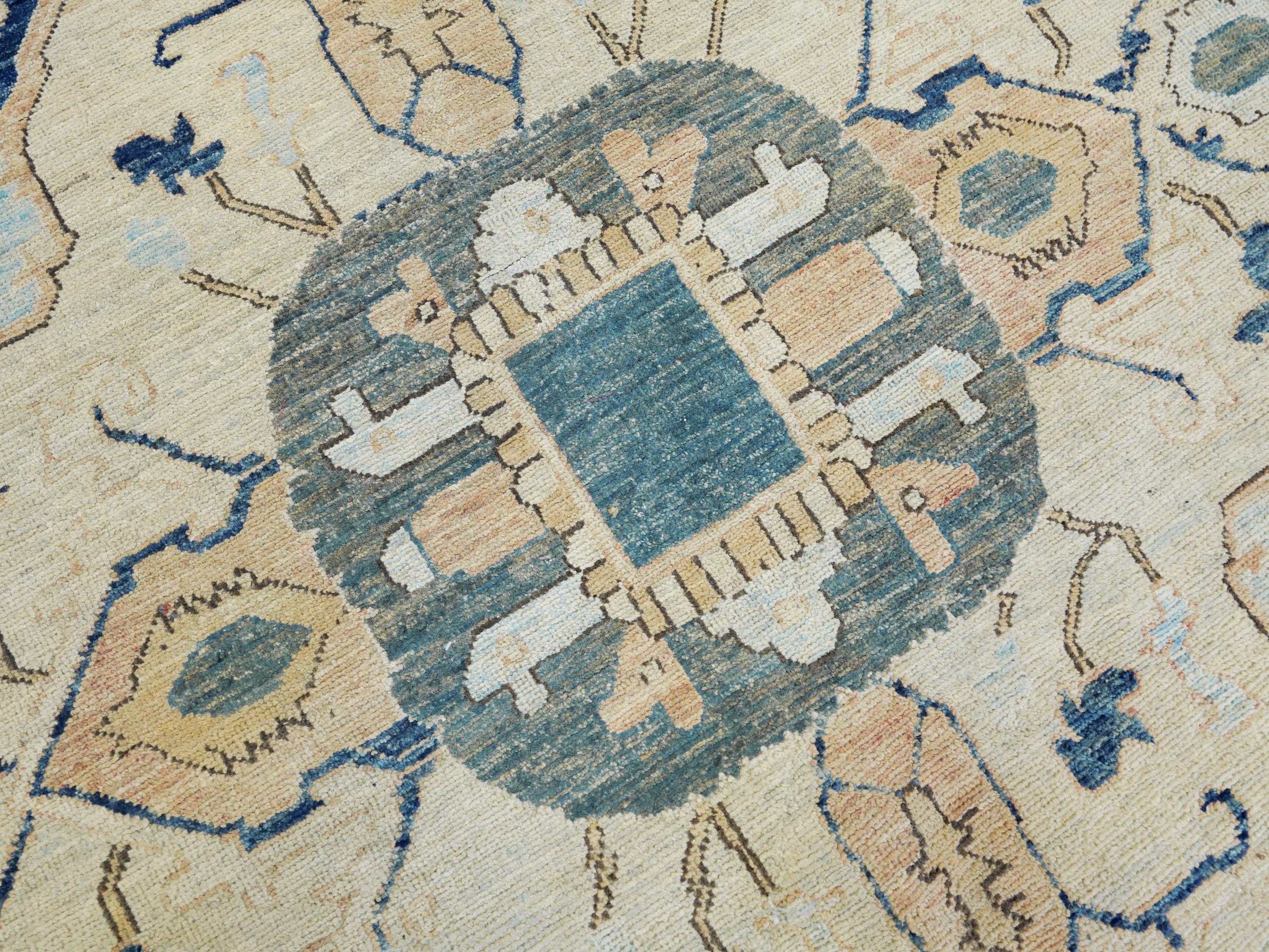 10x14 Ft Blue & Orange Heriz Rug - Hand Knotted Antique Rug