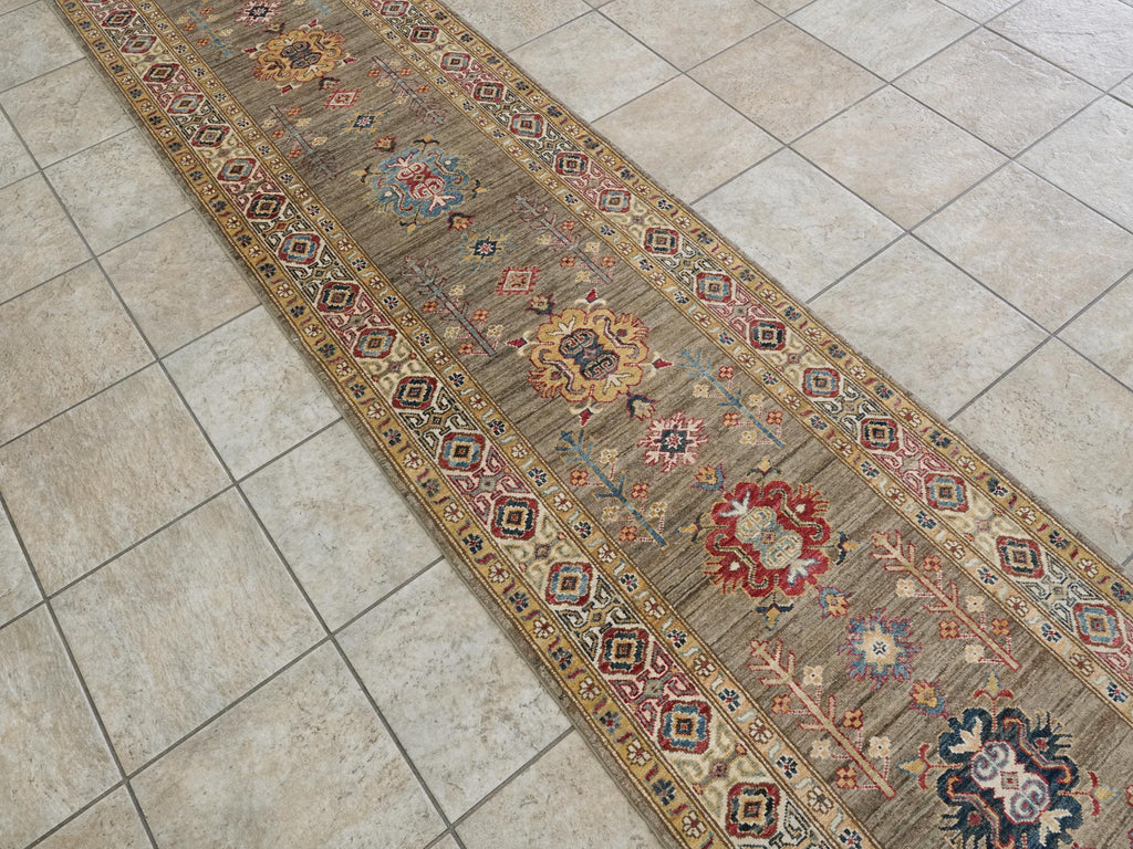13 Ft Beige Kazak Runner Rug - Hand Knotted Wool Rug