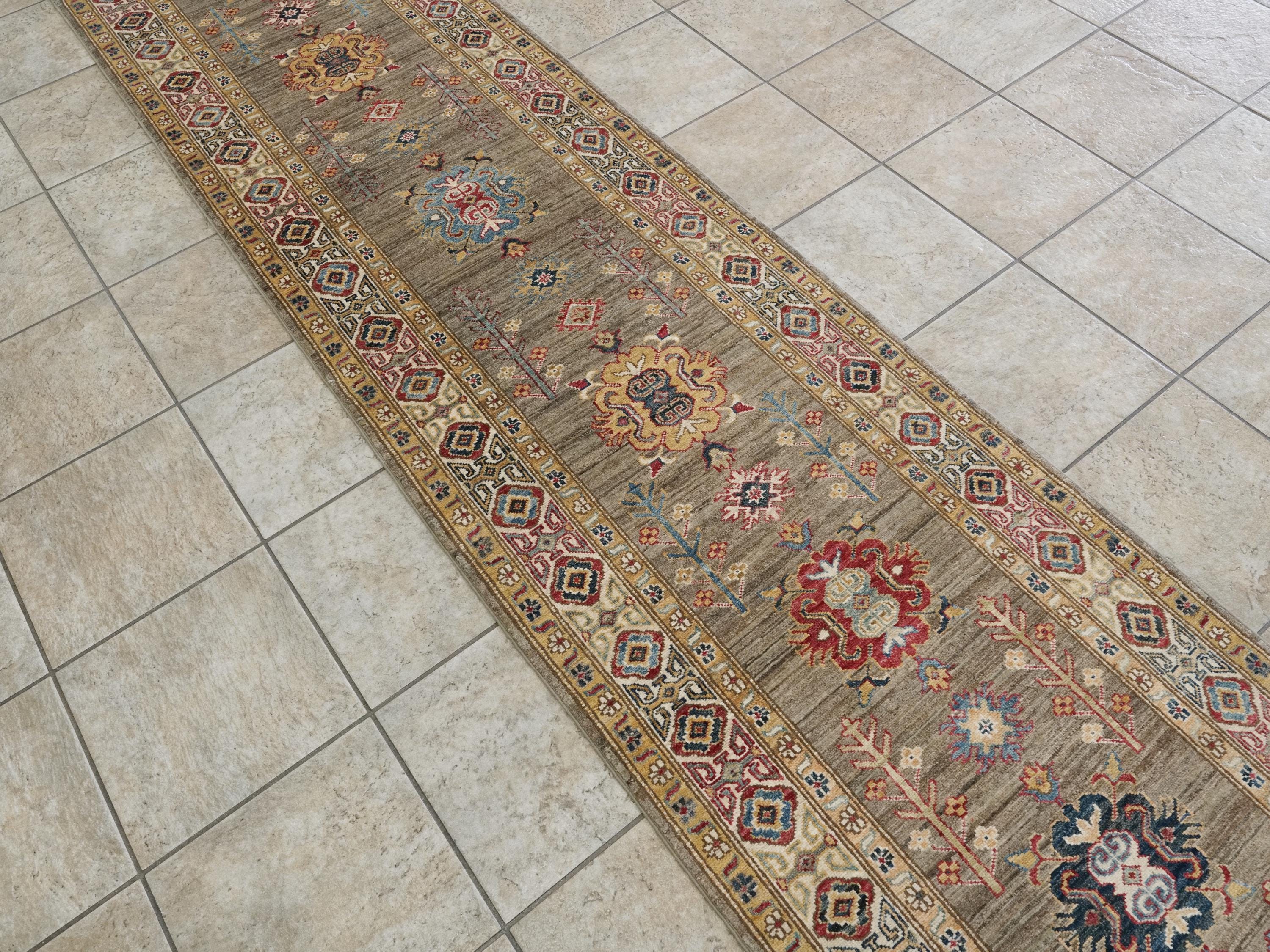 13 Ft Beige Kazak Runner Rug - Hand Knotted Wool Rug