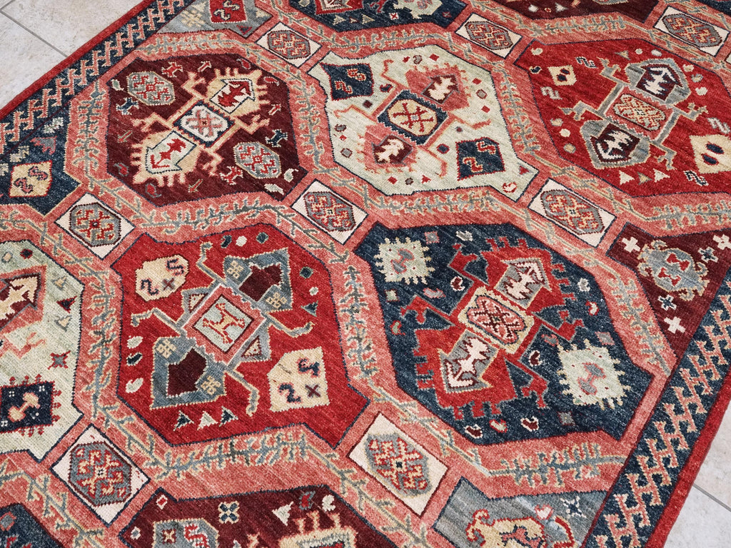 6x12 Ft Blue & Red Sarkisla Rug - Afghan Wool Area Rug - Geometric Design