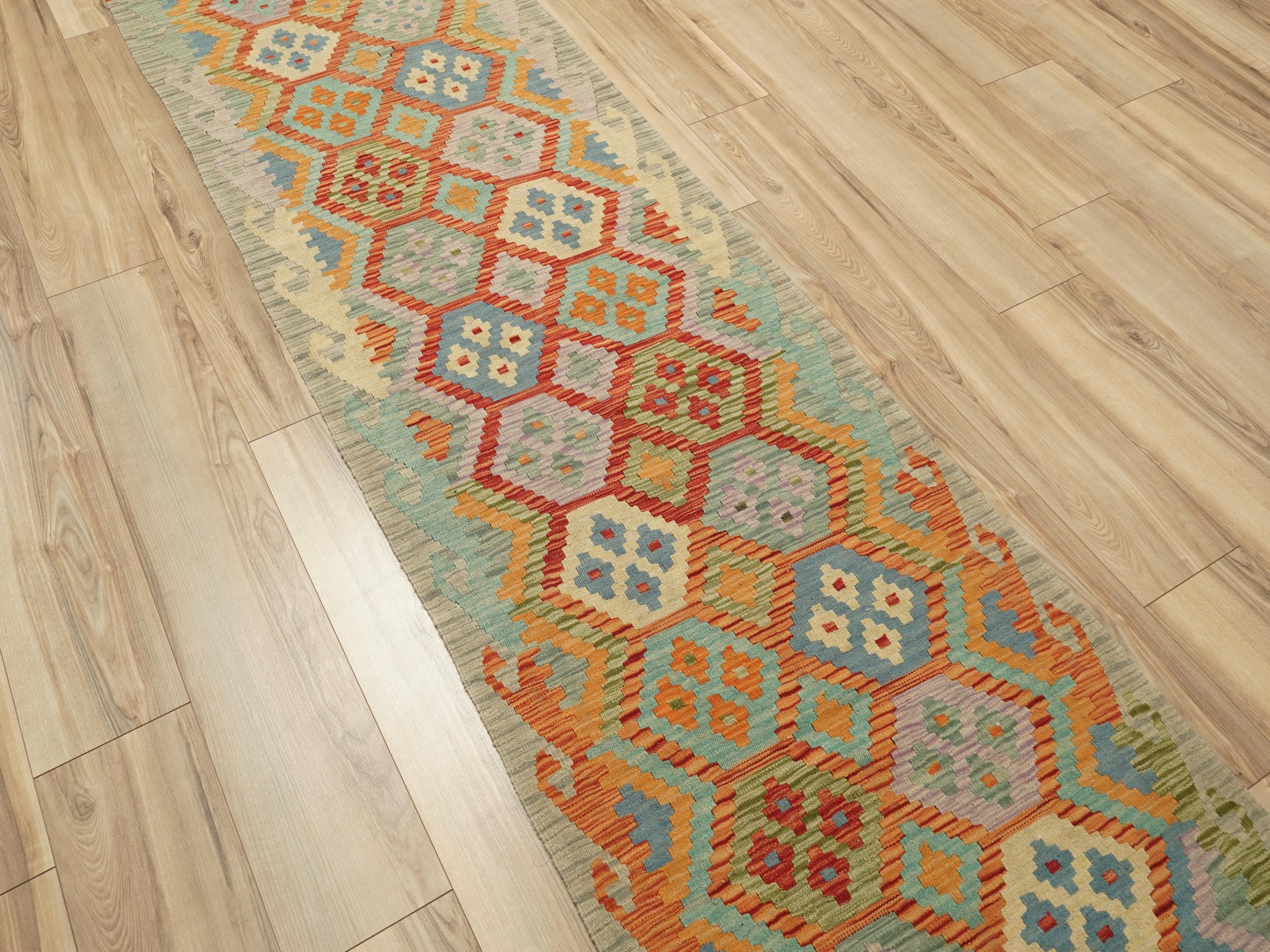 10 Ft Maimana Kilim Runner Rug - Afghan Flat Weave