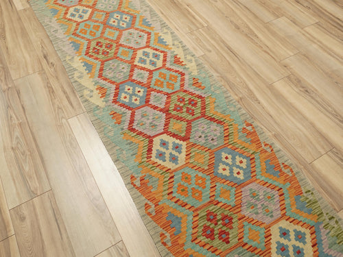 10 Ft Maimana Kilim Runner Rug - Afghan Flat Weave