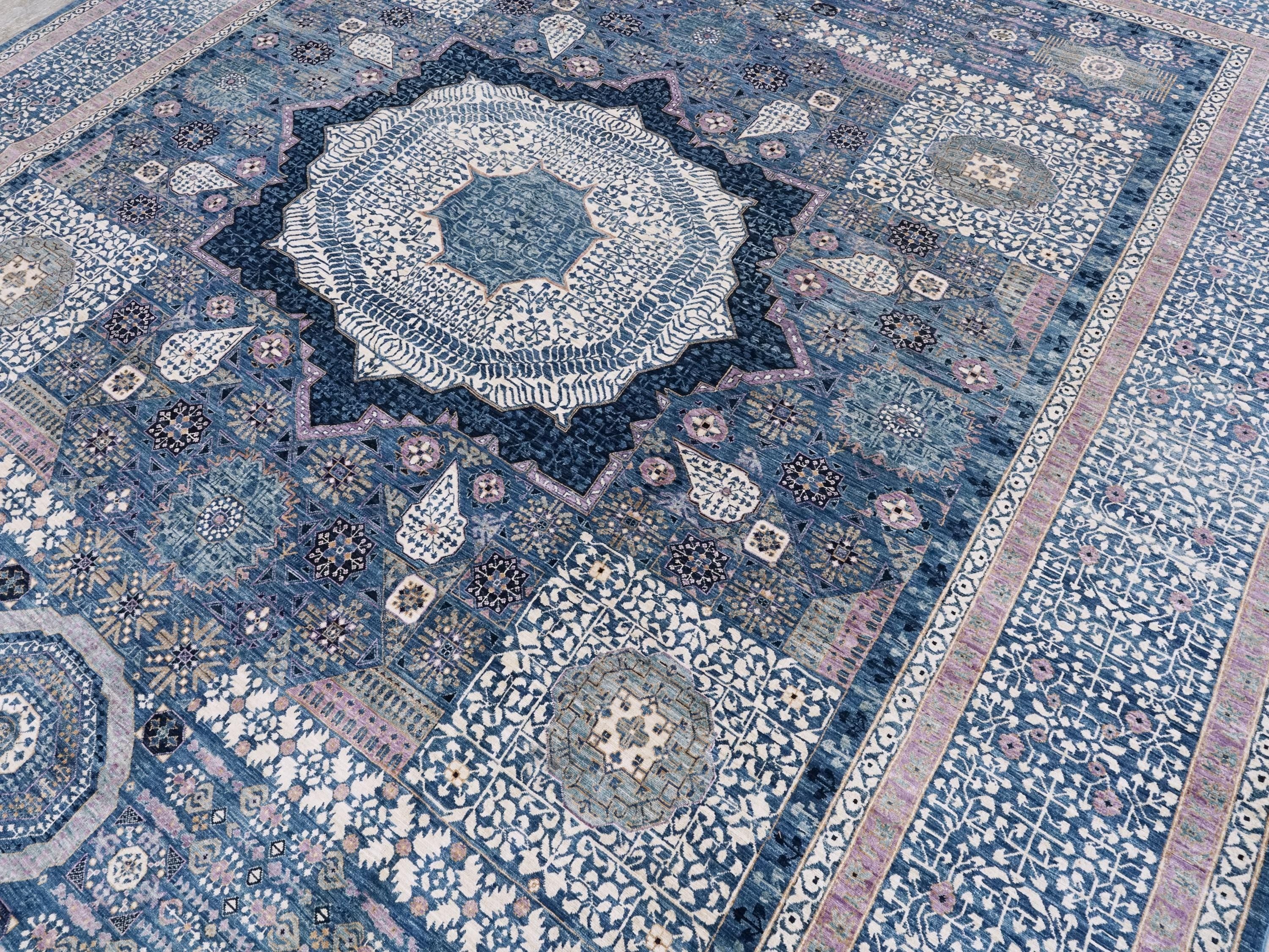 12x15 Ft Blue Mamluk Rug - Hand Knotted Area Rug - Oversize
