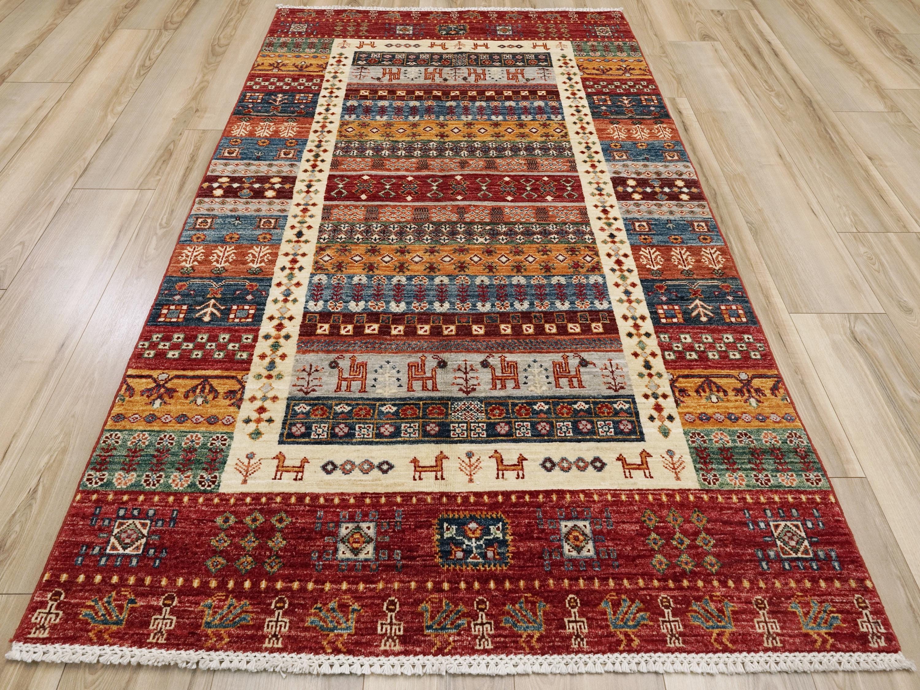 4x7 Ft Red Gabbeh Rug - Afghan Tribal Rug