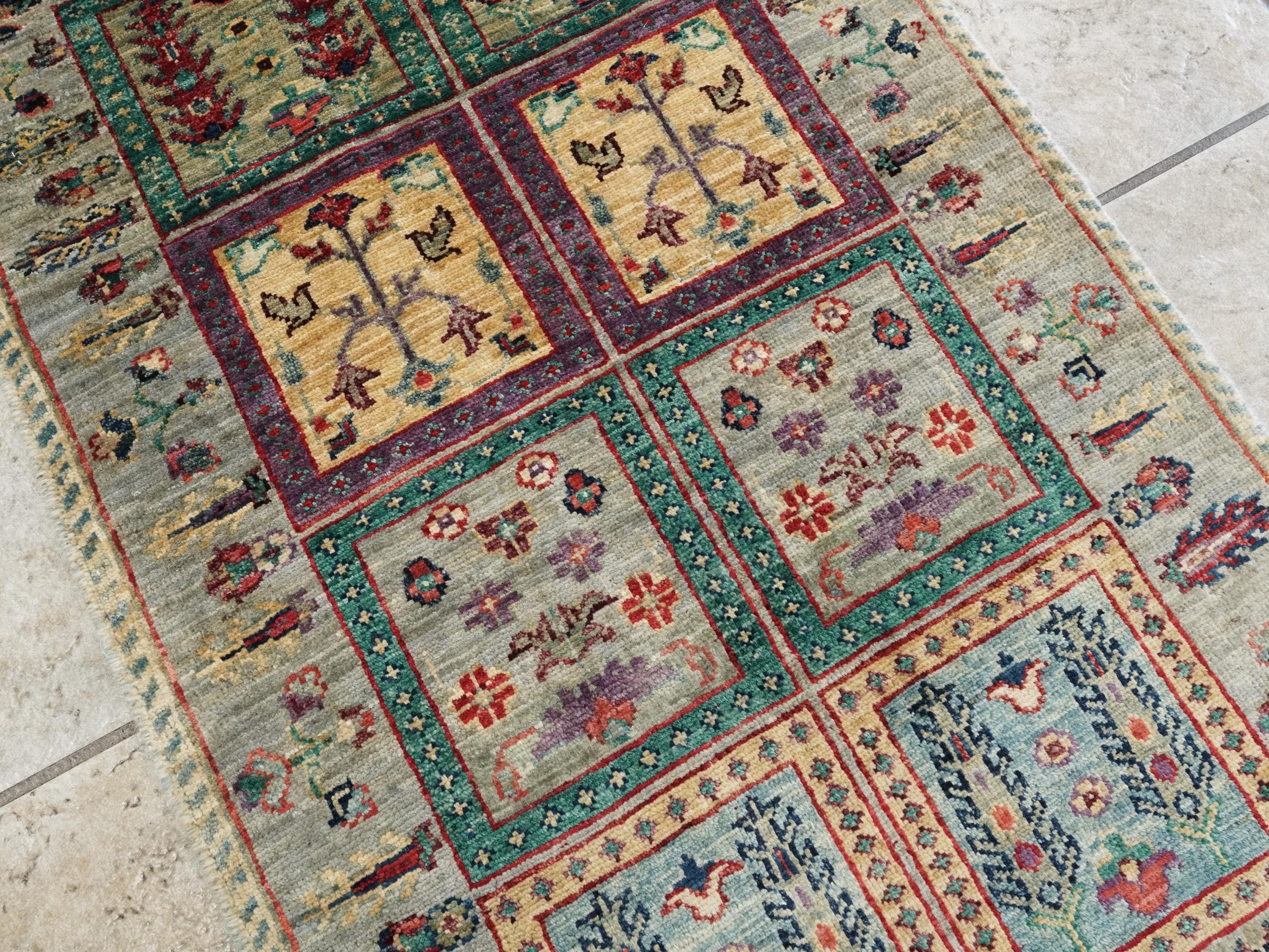 2x3 Ft Hand Knotted Gray Heriz Rug - Afghan Wool Accent Rug