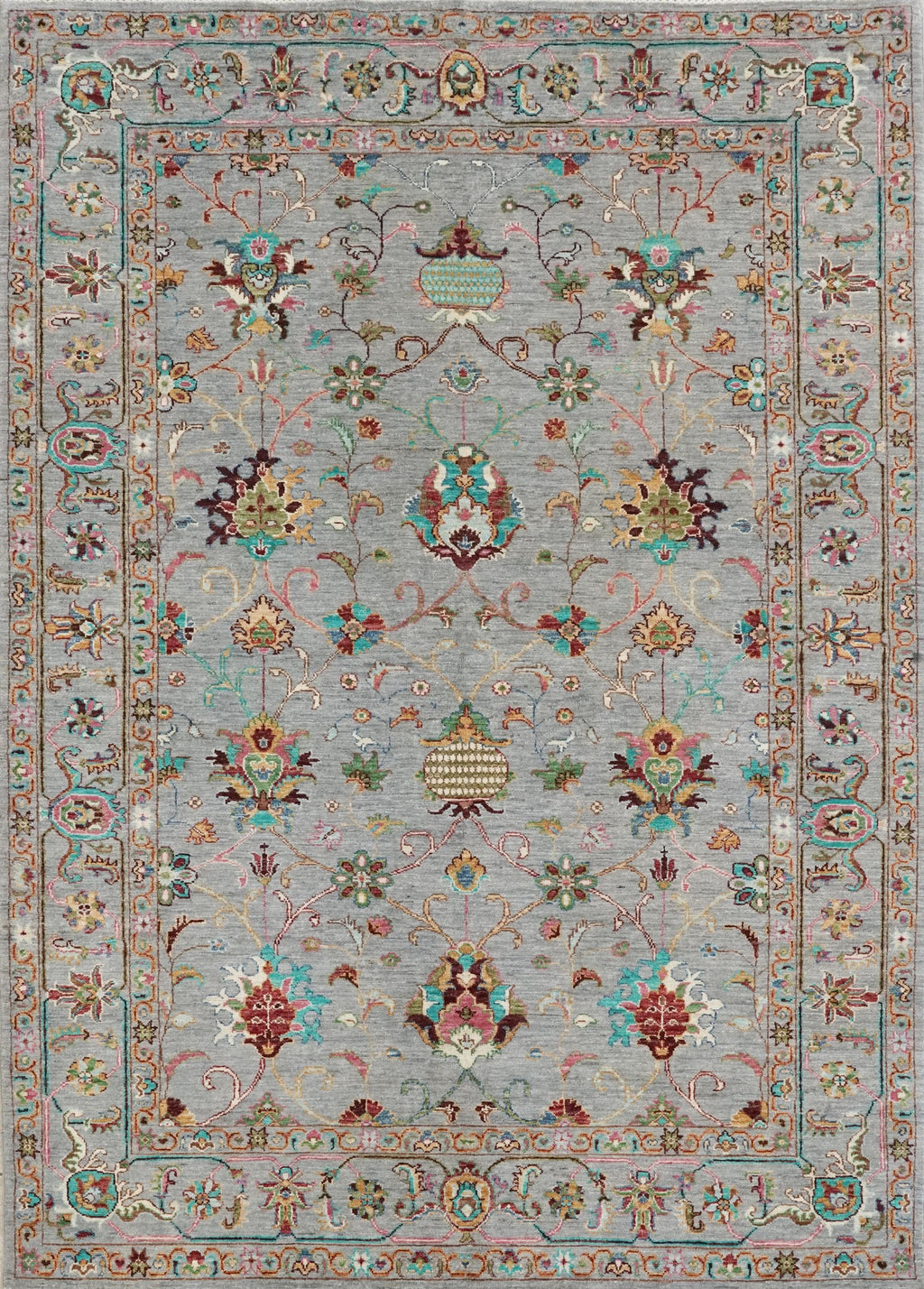 6x8 Ft Gray Wool Serapi Rug - Hand Knotted Floral Oriental Area Rug