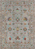 6x8 Ft Gray Wool Serapi Rug - Hand Knotted Floral Oriental Area Rug