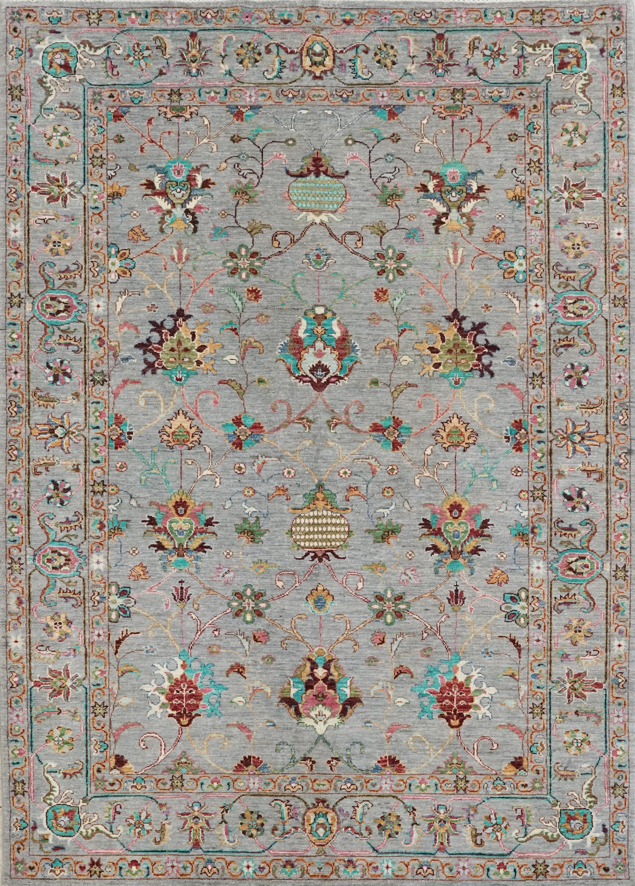6x8 Ft Gray Wool Serapi Rug - Hand Knotted Floral Oriental Area Rug