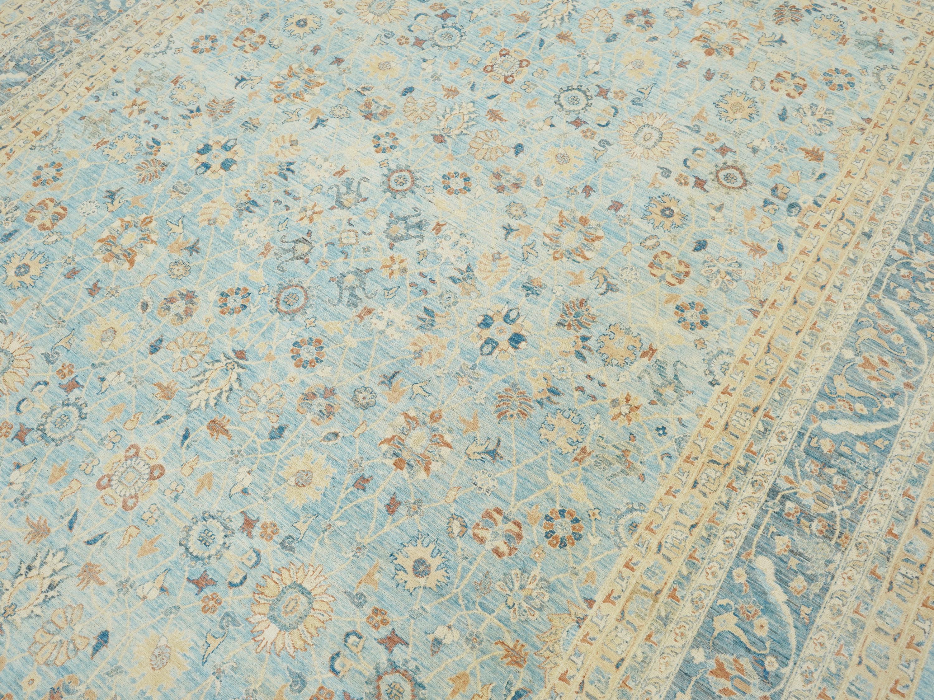 9x13 Ft Light Blue Serapi Rug - Hand Knotted Antique Rug - Persian Design