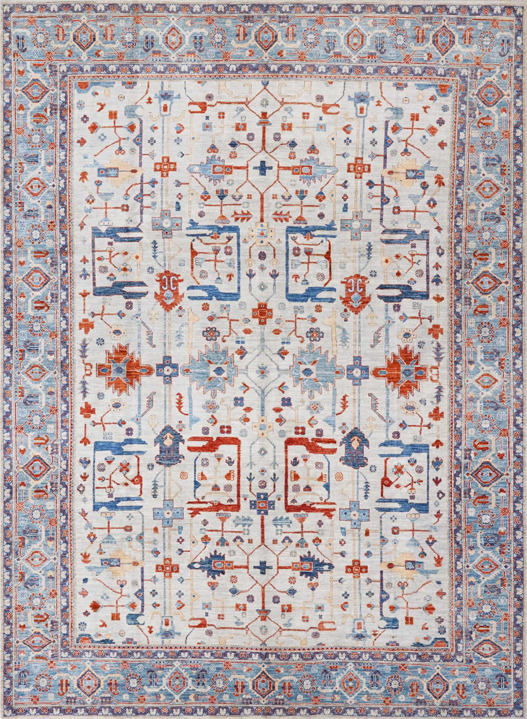 9x12 Ft Blue & Gray Heriz Rug - Afghan Wool Area Rug