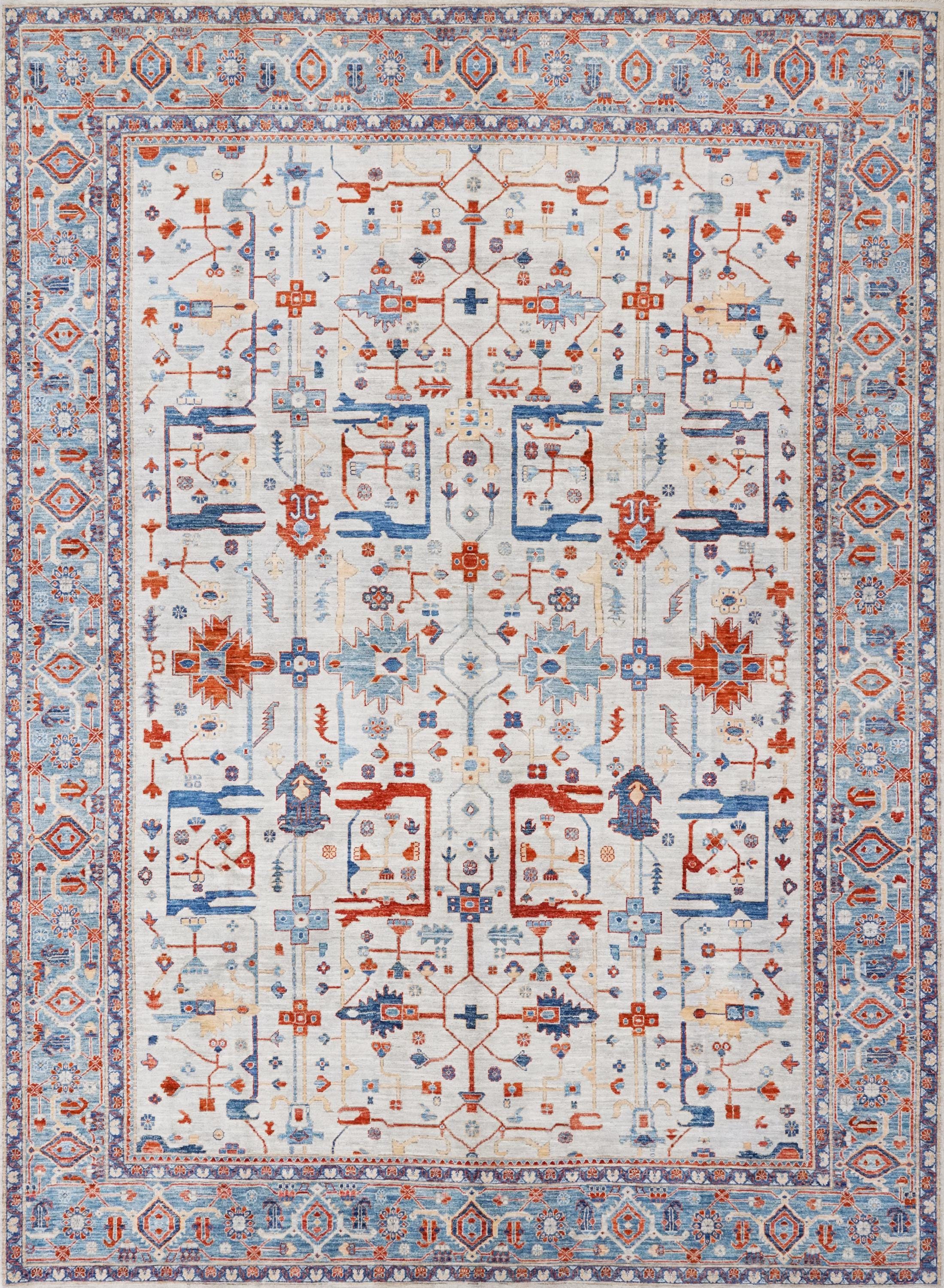 9x12 Ft Blue & Gray Heriz Rug - Afghan Wool Area Rug