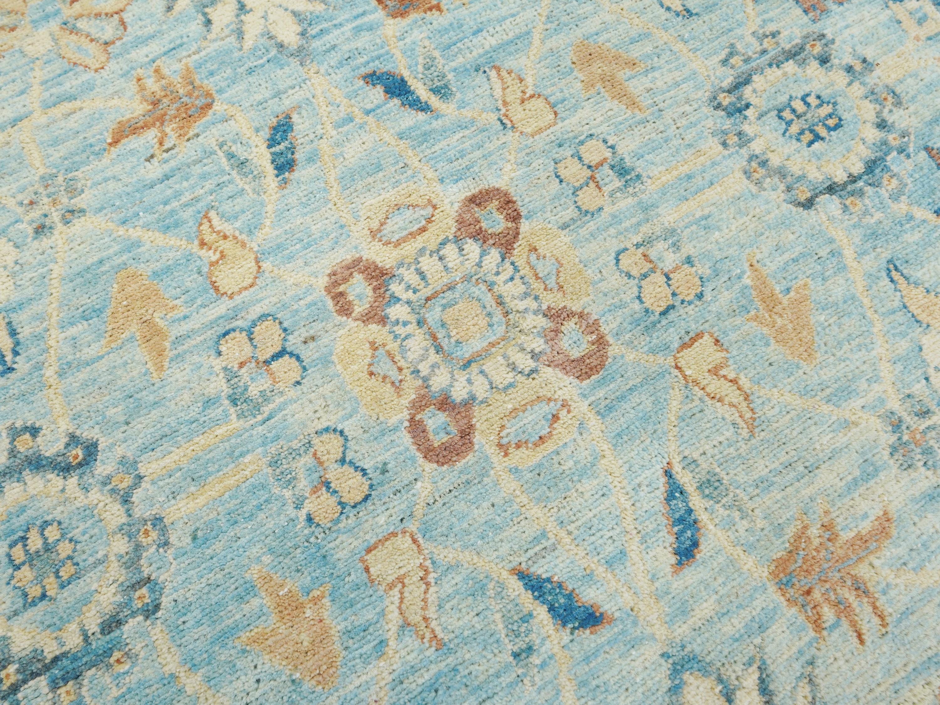 9x13 Ft Light Blue Serapi Rug - Hand Knotted Antique Rug - Persian Design