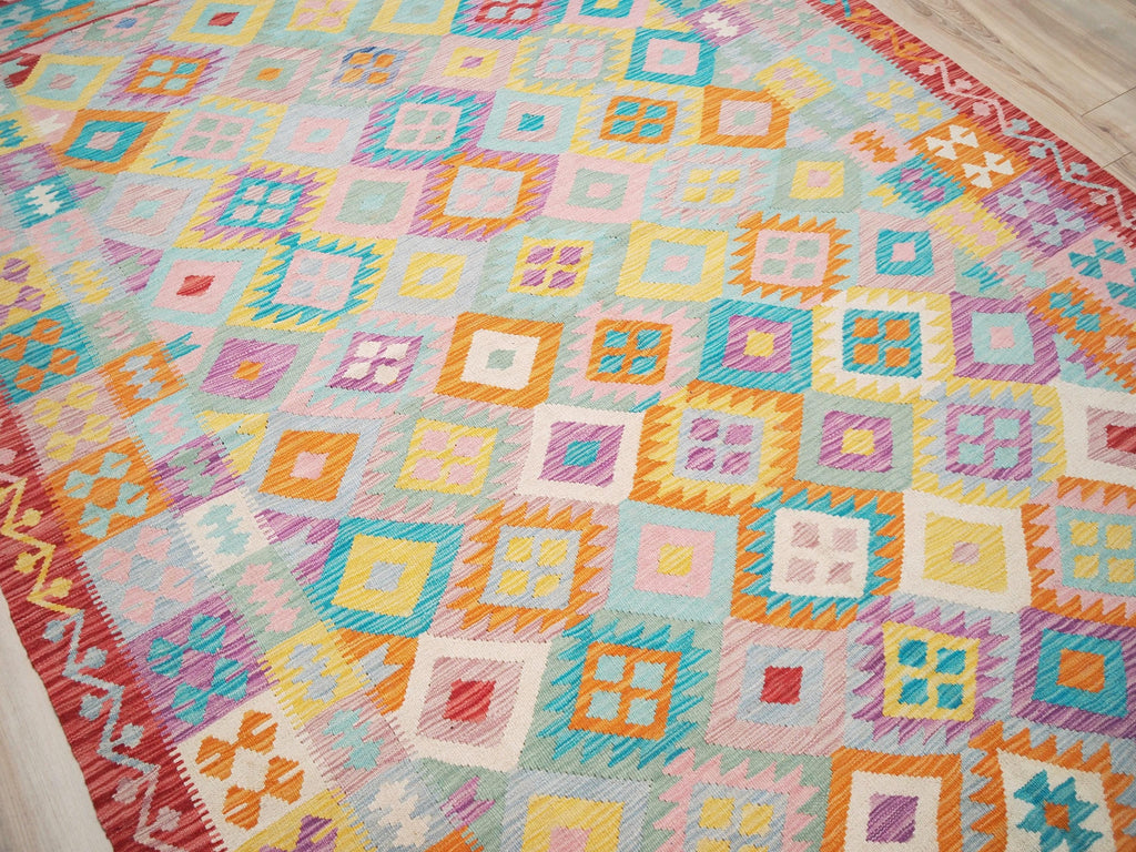7x10 Ft Maimana Kilim Rug - Afghan Tribal Flat Weave