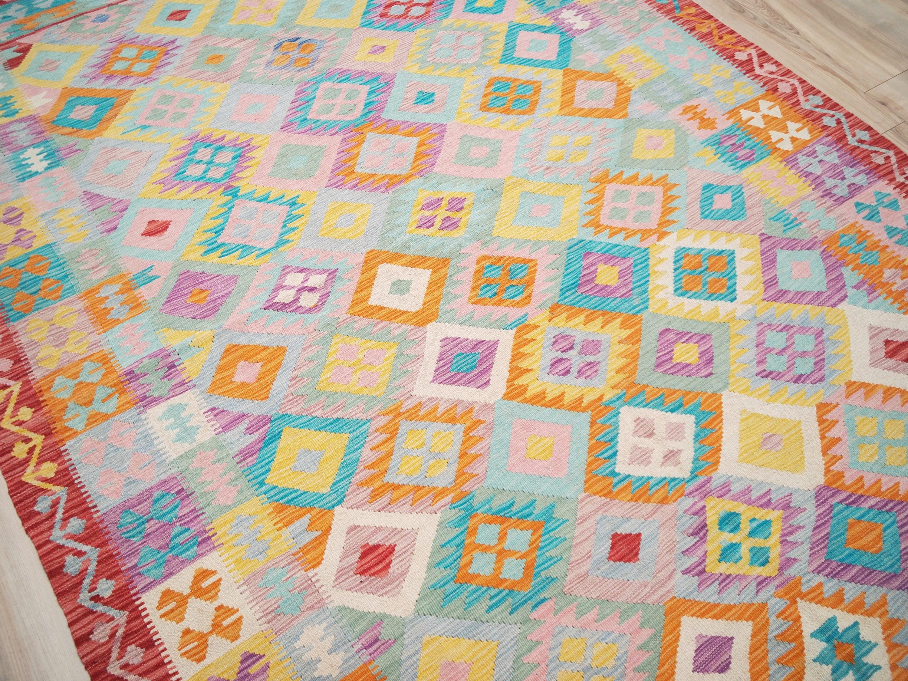 7x10 Ft Maimana Kilim Rug - Afghan Tribal Flat Weave